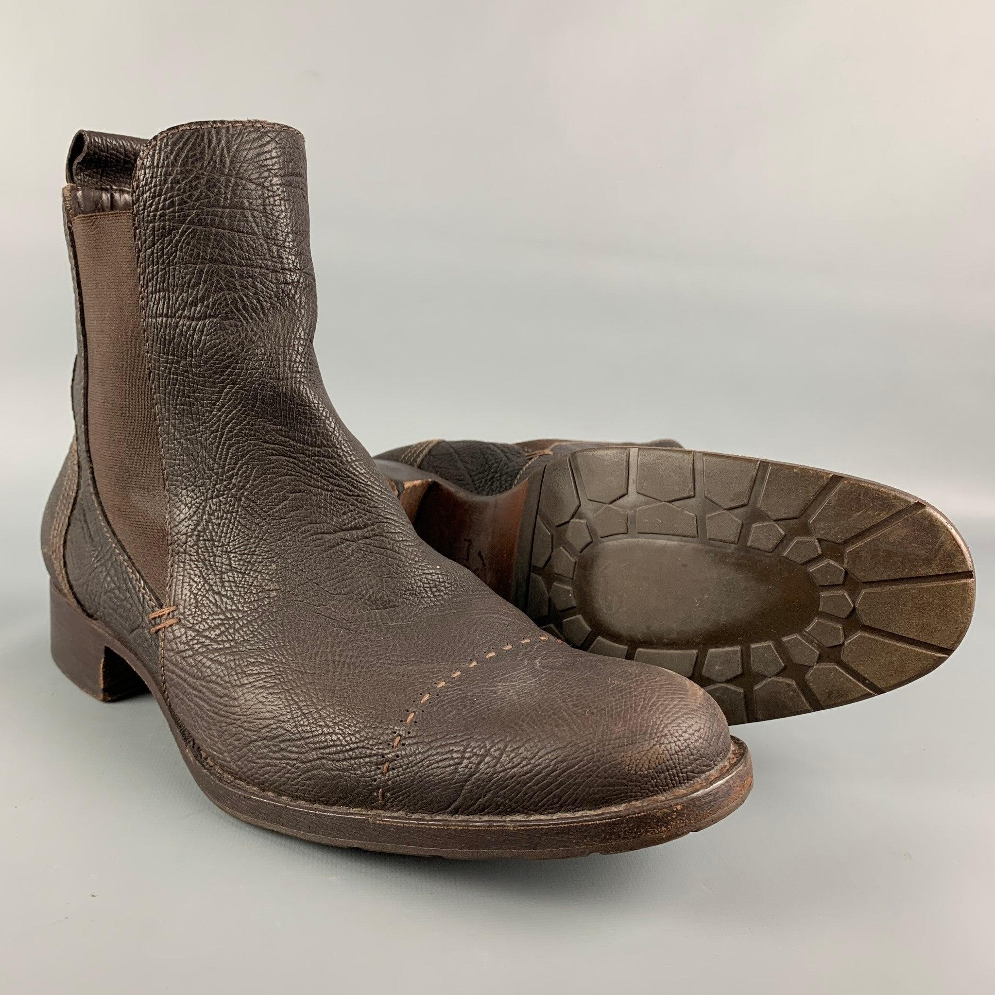 HENRY BEGUELIN Size 10 Brown Contrast Stitch Cap Toe Boots In Good Condition For Sale In San Francisco, CA