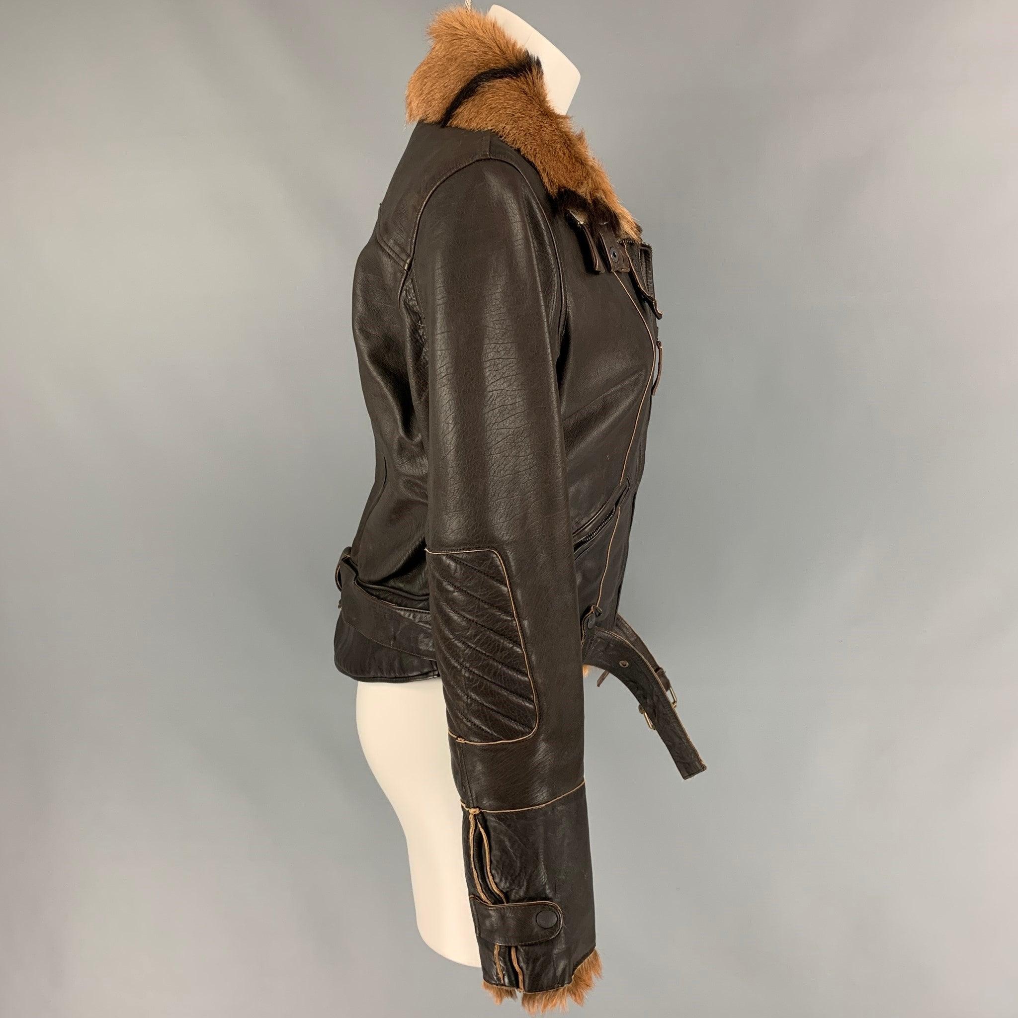 HENRY BEGUELIN Size 4 Brown & Tan Chamois Leather Motorcycle Jacket In Good Condition For Sale In San Francisco, CA