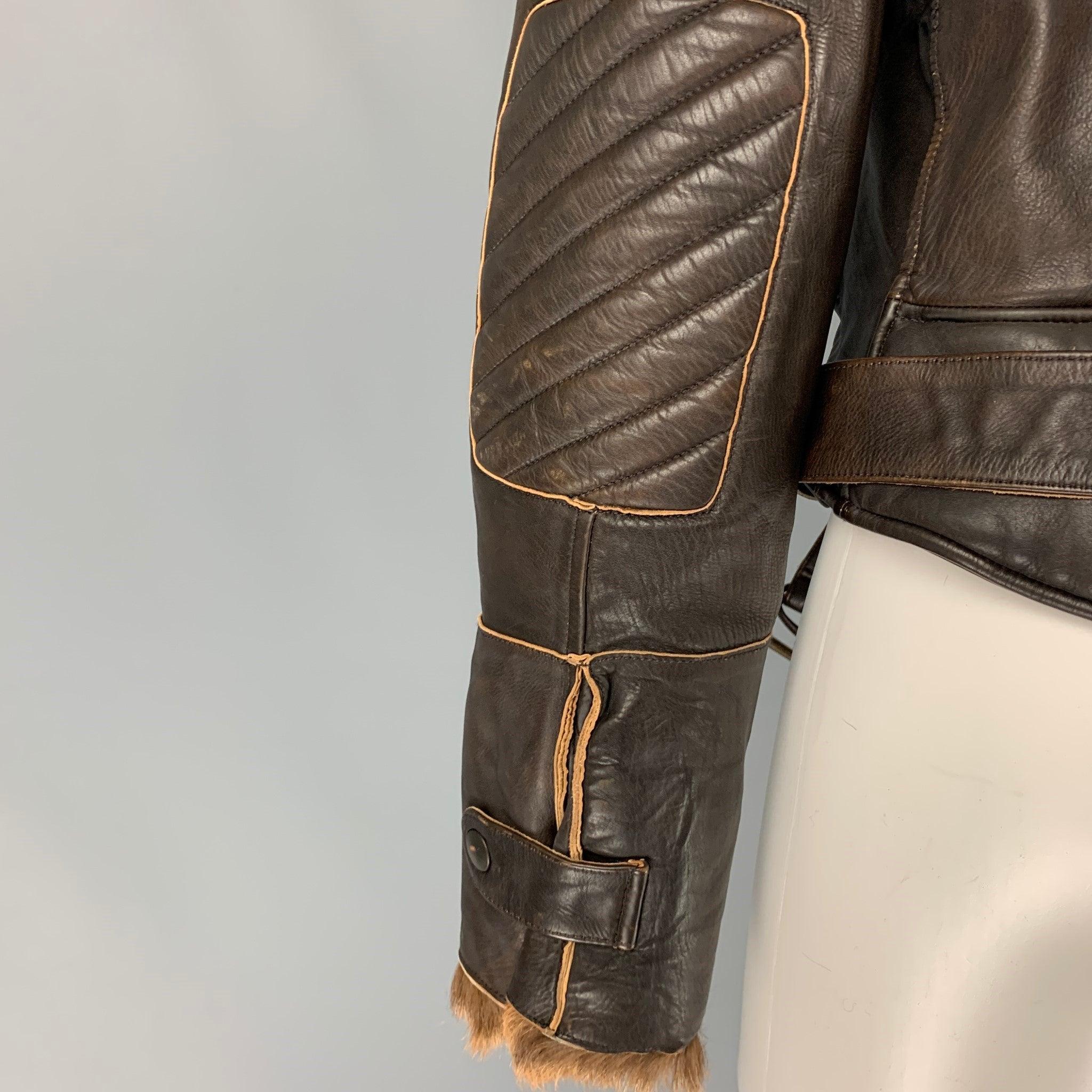 Women's HENRY BEGUELIN Size 4 Brown & Tan Chamois Leather Motorcycle Jacket For Sale