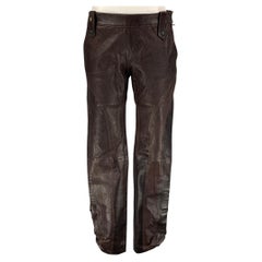 HENRY BEGUELIN Size 6 Brown Leather Contrast Stitch Dress Pants