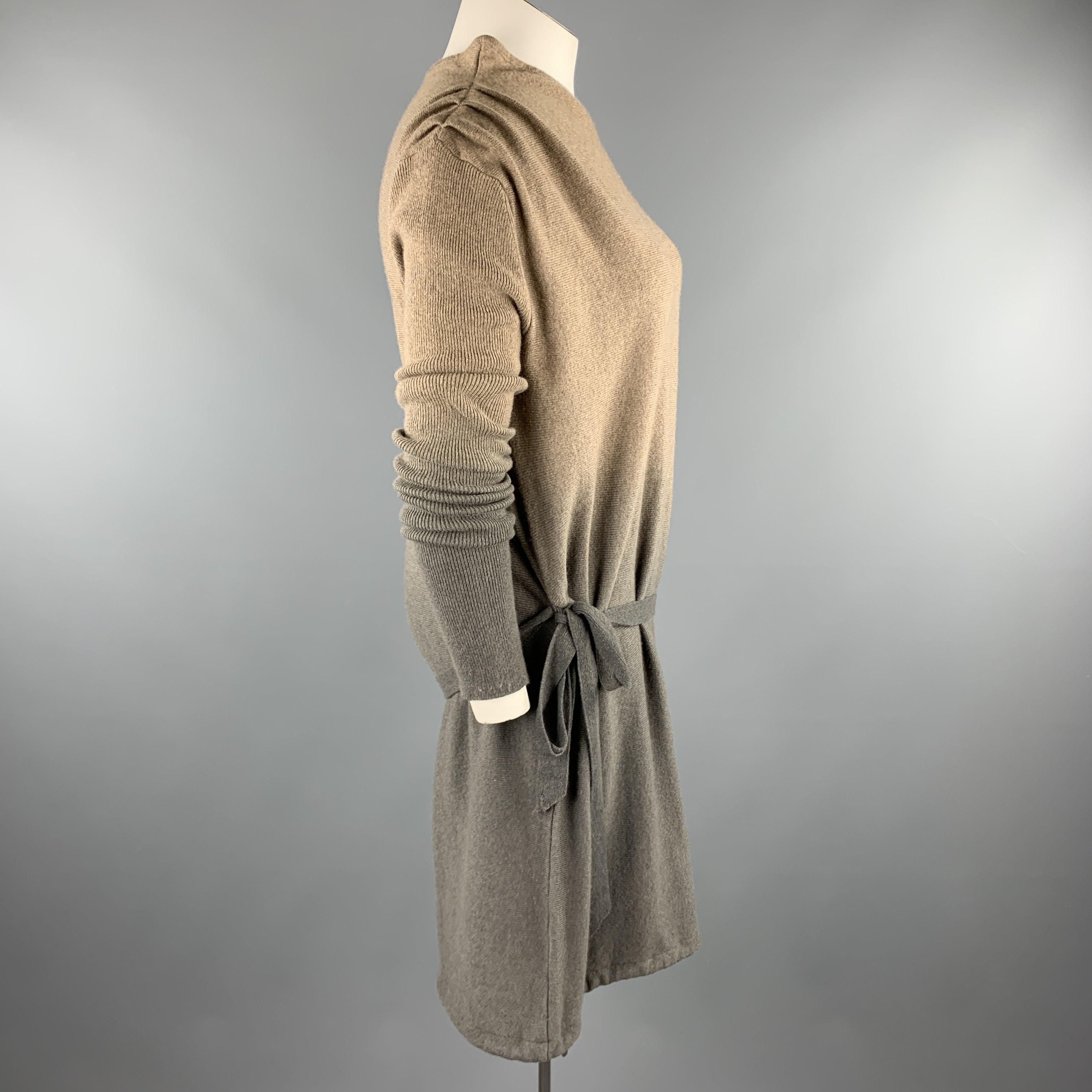 Women's HENRY BEGUELIN Size M Taupe & Grey Ombre Asymmetrical Cashmere Dress For Sale