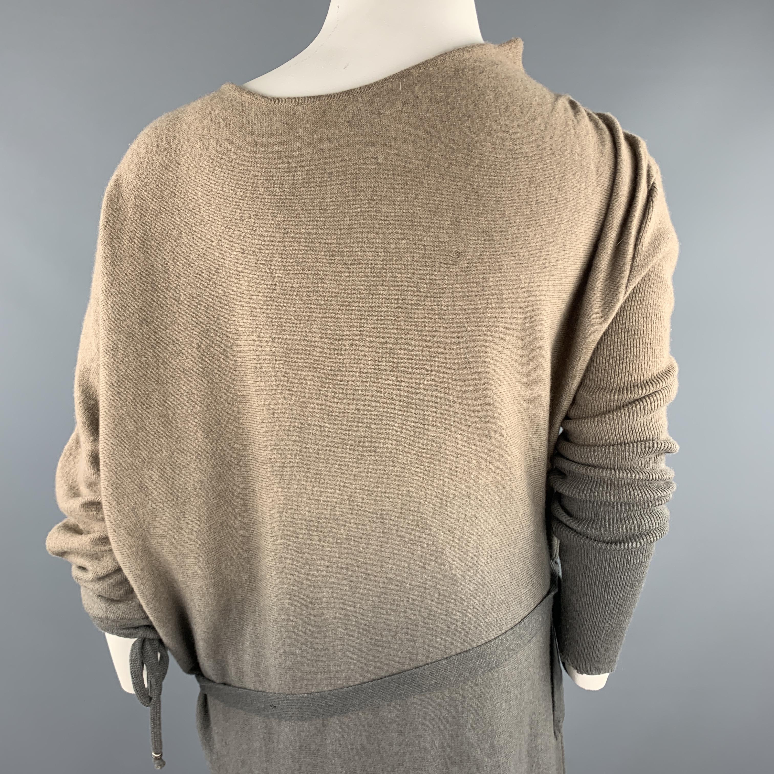 HENRY BEGUELIN Size M Taupe & Grey Ombre Asymmetrical Cashmere Dress 1