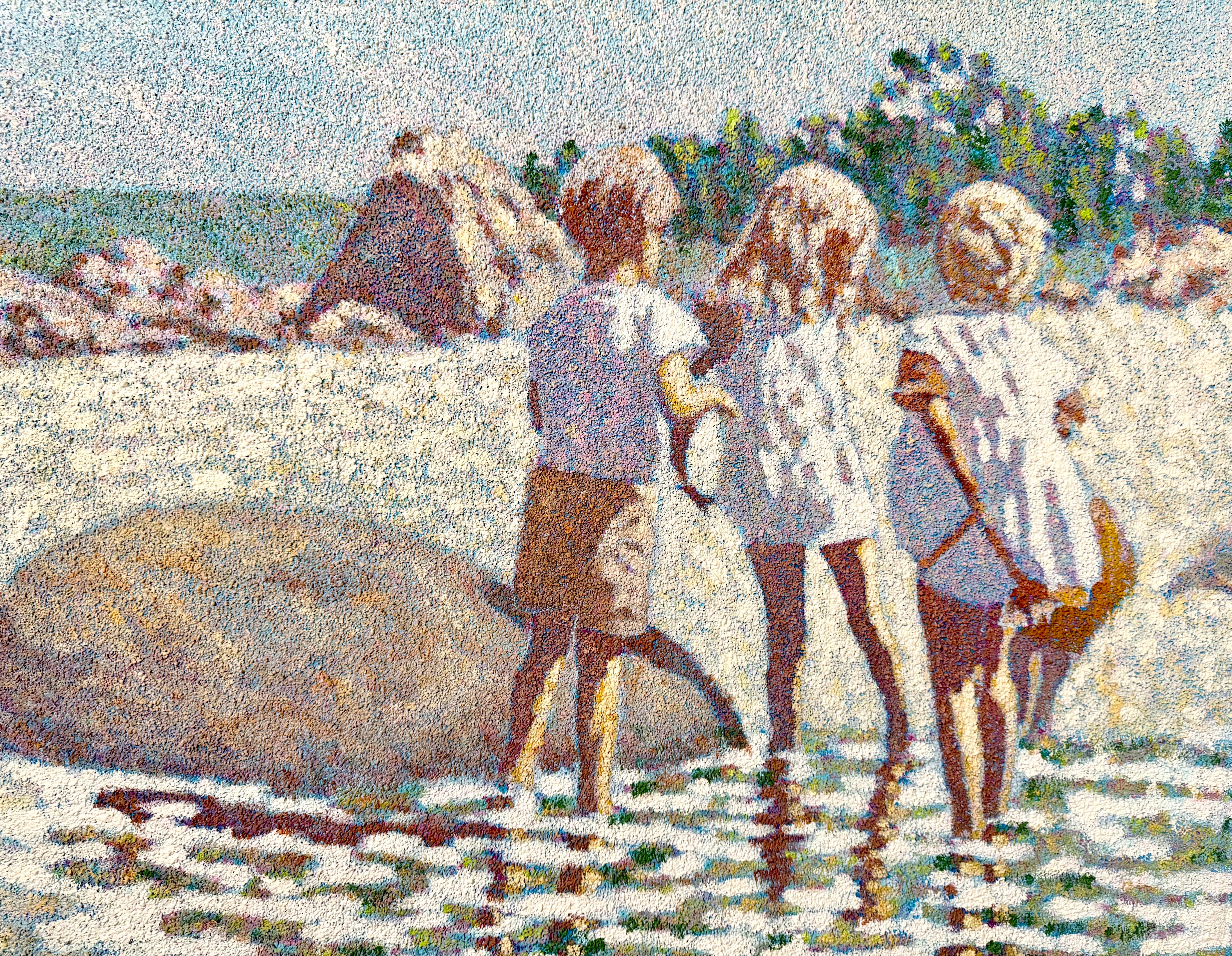Grande pittura a olio Scena di spiaggia con bambini Henry Benson Americana Art Seashore