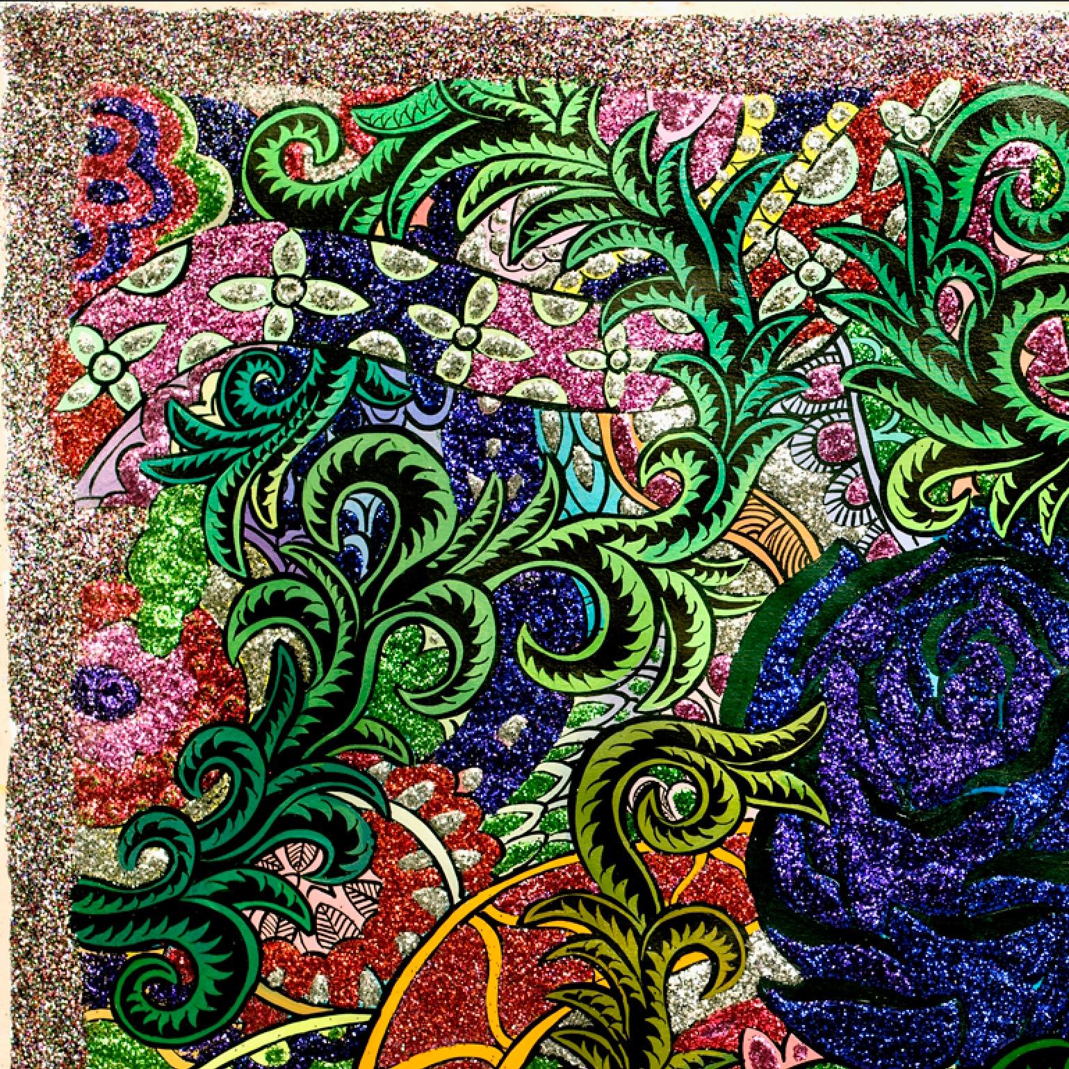 Blumenblume I: abstraktes Landschaftsgemälde auf ungestreckter Leinwand mit Pflanzen und Blumen – Painting von Henry Bermudez