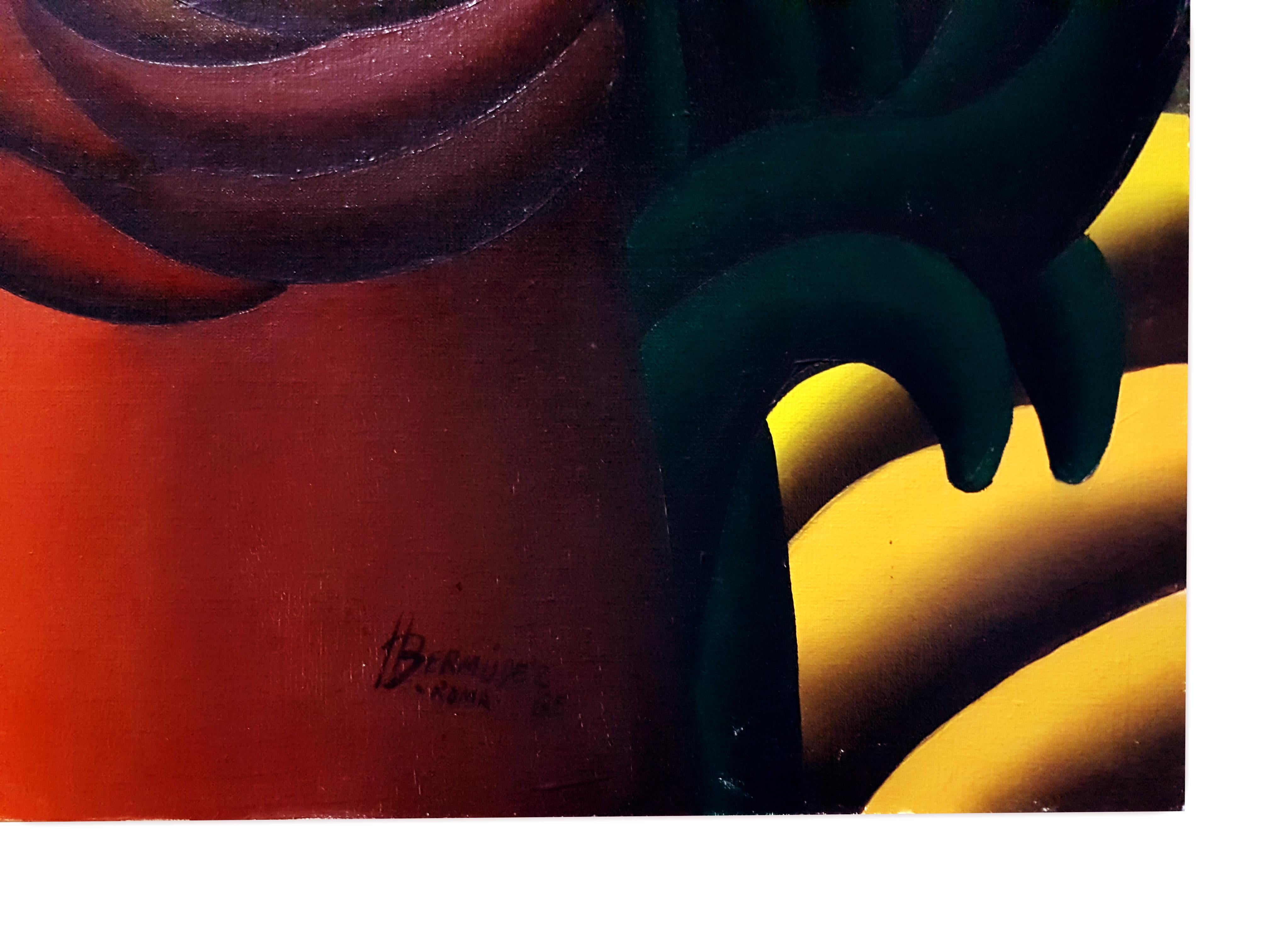 Precencia Magica de una Serpiente - Acrilico su tela di H. Bermudez - 1985 - Figurative Painting Nero di Henry Bermudez