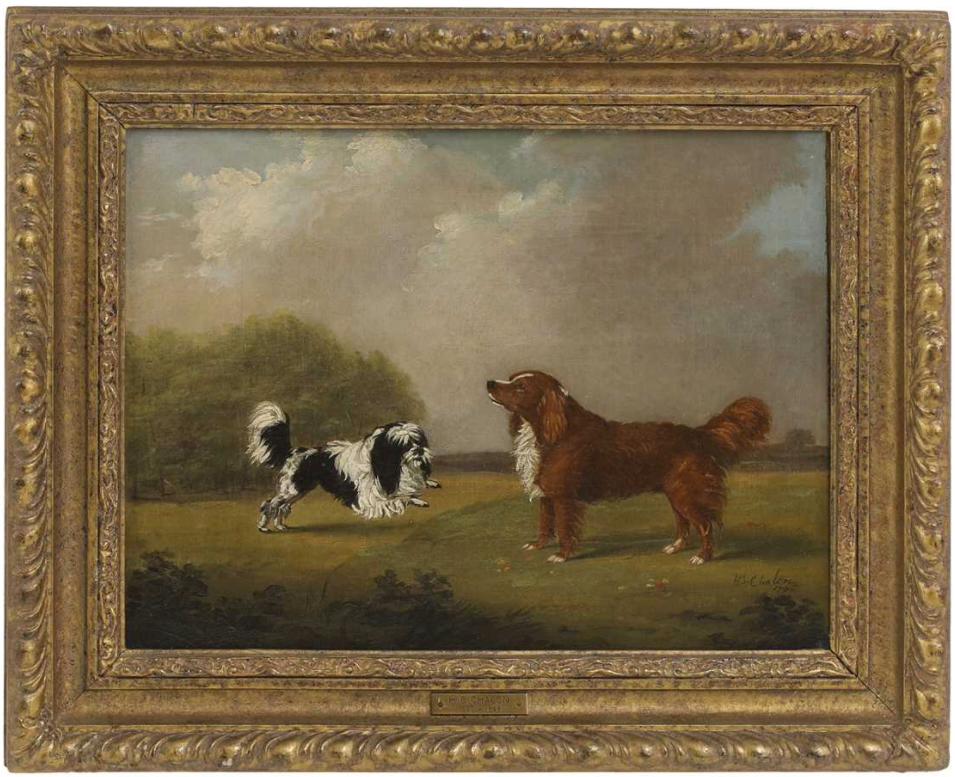 Henry Bernard Chalon Animal Painting - A Löwchen and a Toller