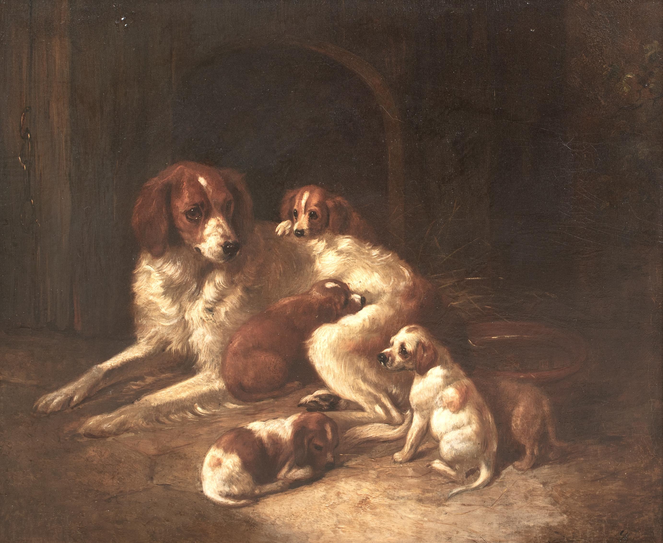 Spaniel del colonnello Mellish, madre e cuccioli, 18° secolo - Portrait Painting Marrone di Henry Bernard Chalon