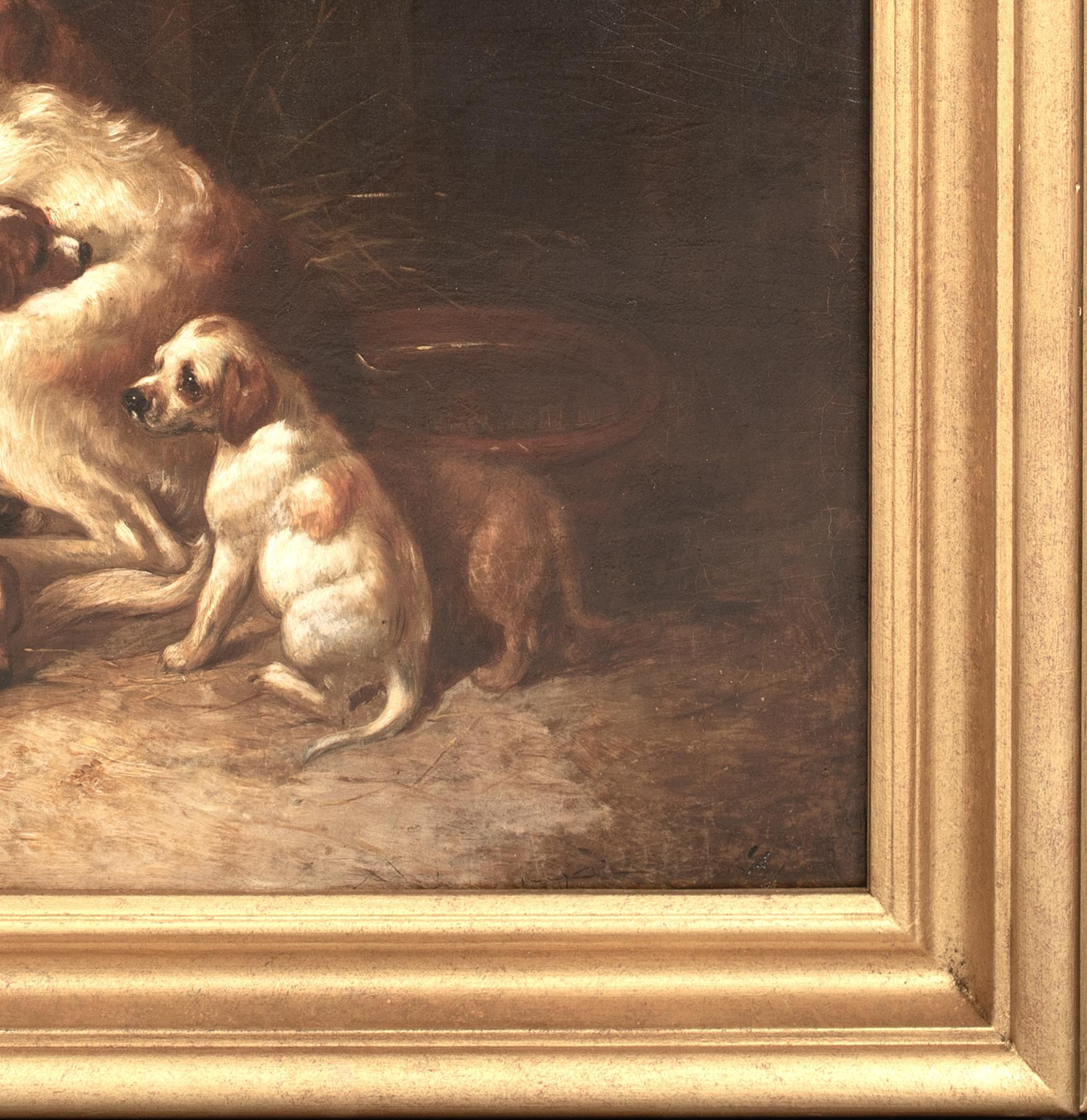Spaniel del colonnello Mellish, madre e cuccioli, 18° secolo

attribuito a HENRY BERNARD CHALON (1770-1849)

Grande ritratto del XVIII secolo degli spaniel da caccia del colonnello Mellish, madre e cuccioli, olio su tavola attribuito a Henry Bernard