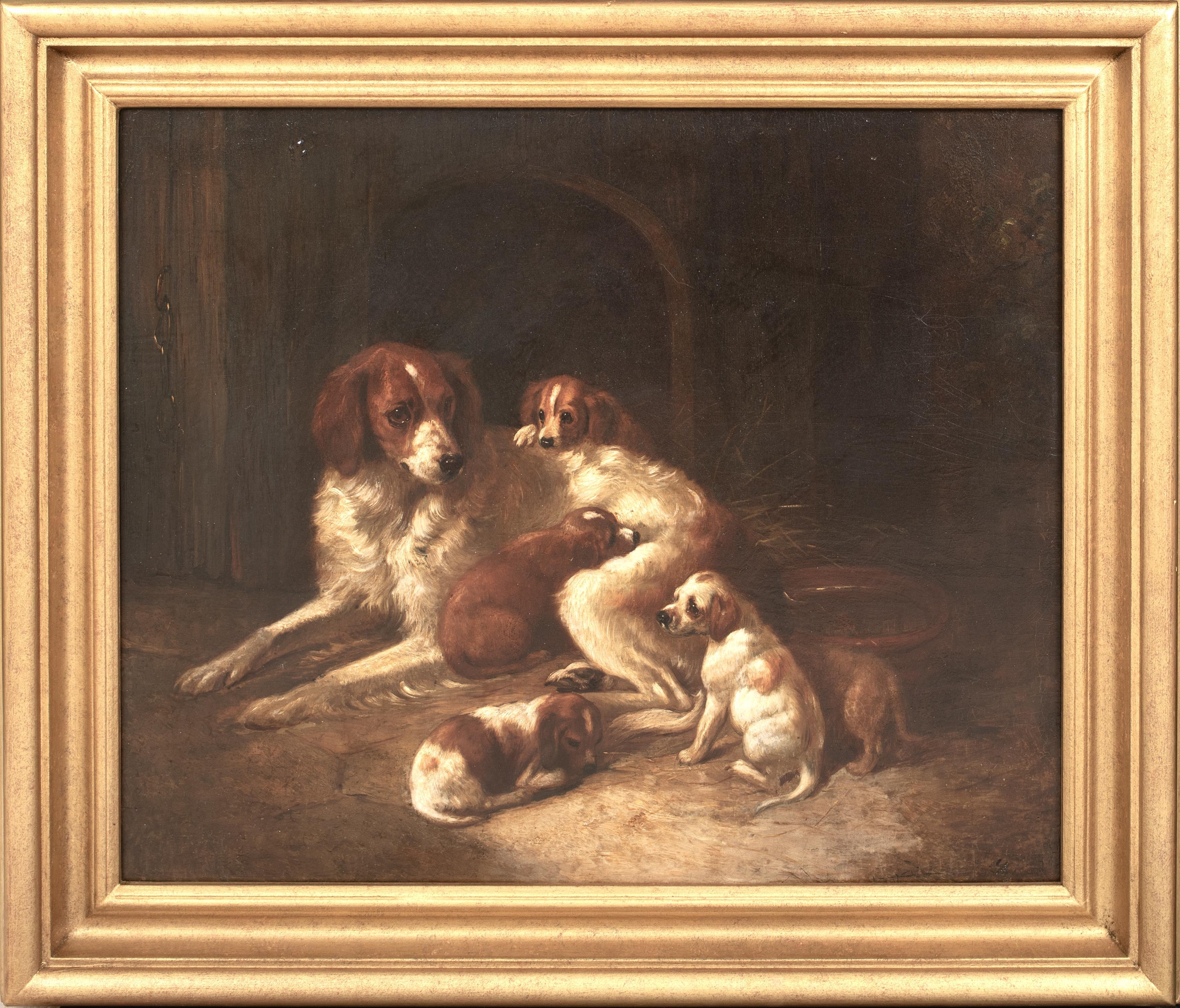 Portrait Painting Henry Bernard Chalon - Étalons du colonel Mellish, mère et chiens de compagnie, 18e siècle