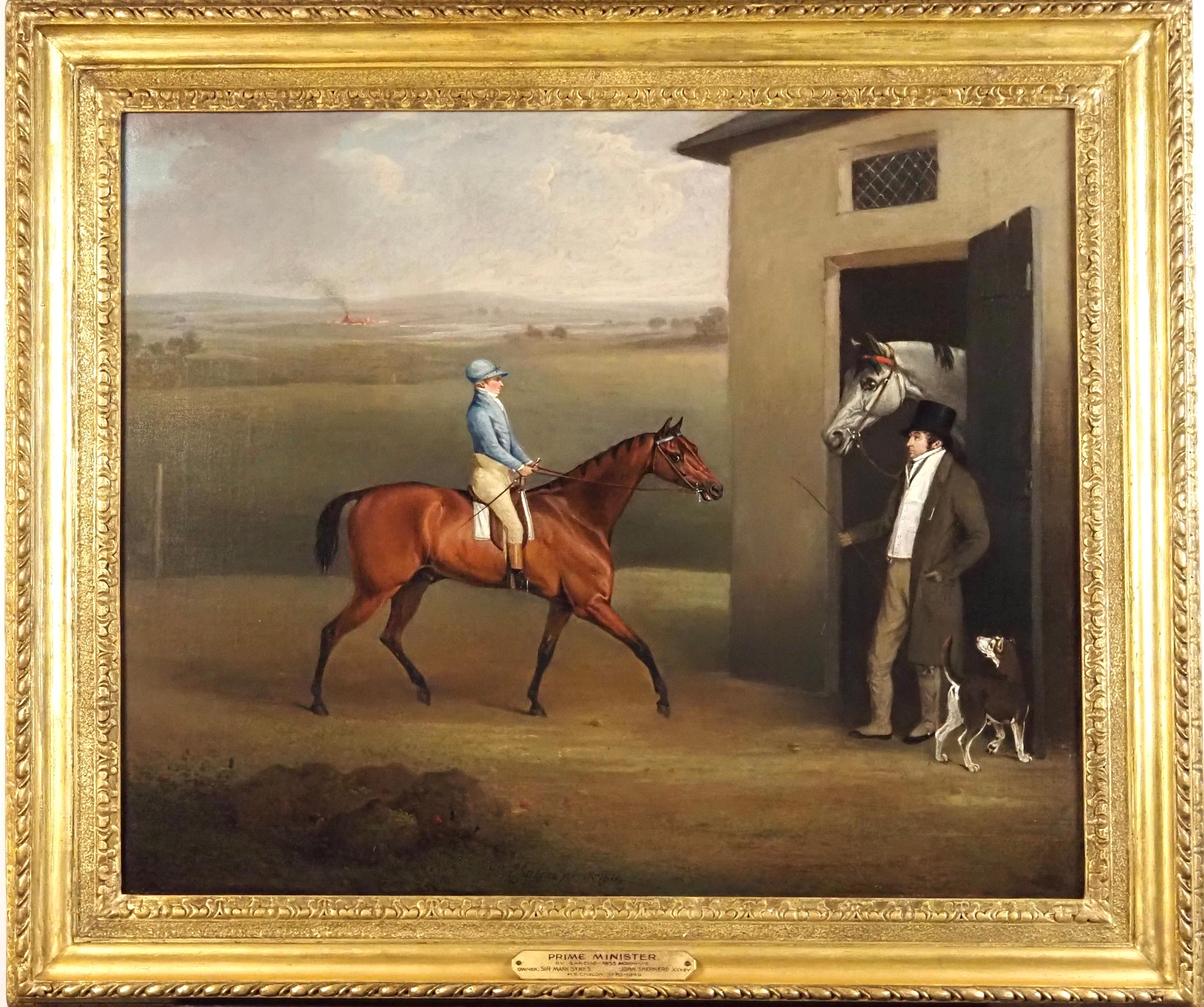 'Prime Minister' with jockey John Shepherd up, and owner Sir Mark Sykes - Painting by Henry Bernard Chalon
