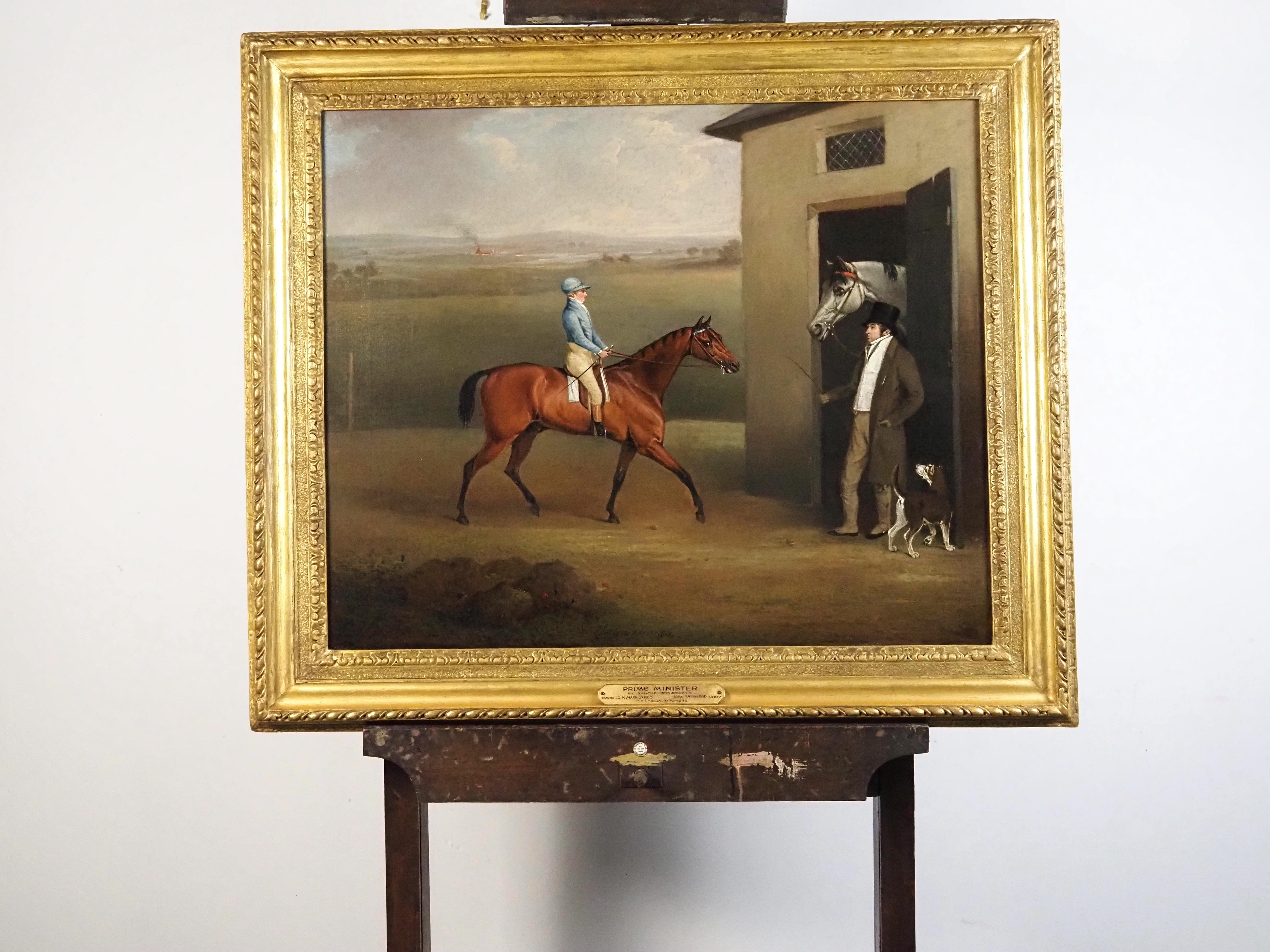 Primitive Minister'' mit Jockey John Shepherd, und dem Eigentümer Sir Mark Sykes (Alte Meister), Painting, von Henry Bernard Chalon