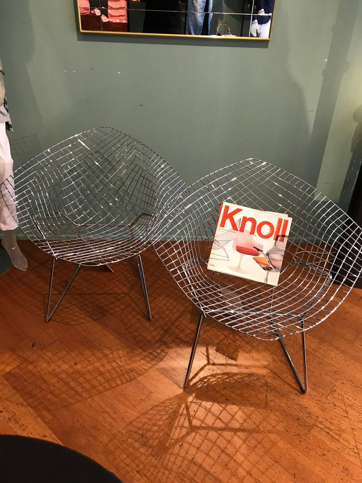 Post-Modern Henry Bertoia Postmodern Steel and Chrome Italian Diamond Chair by Knoll, 1980s