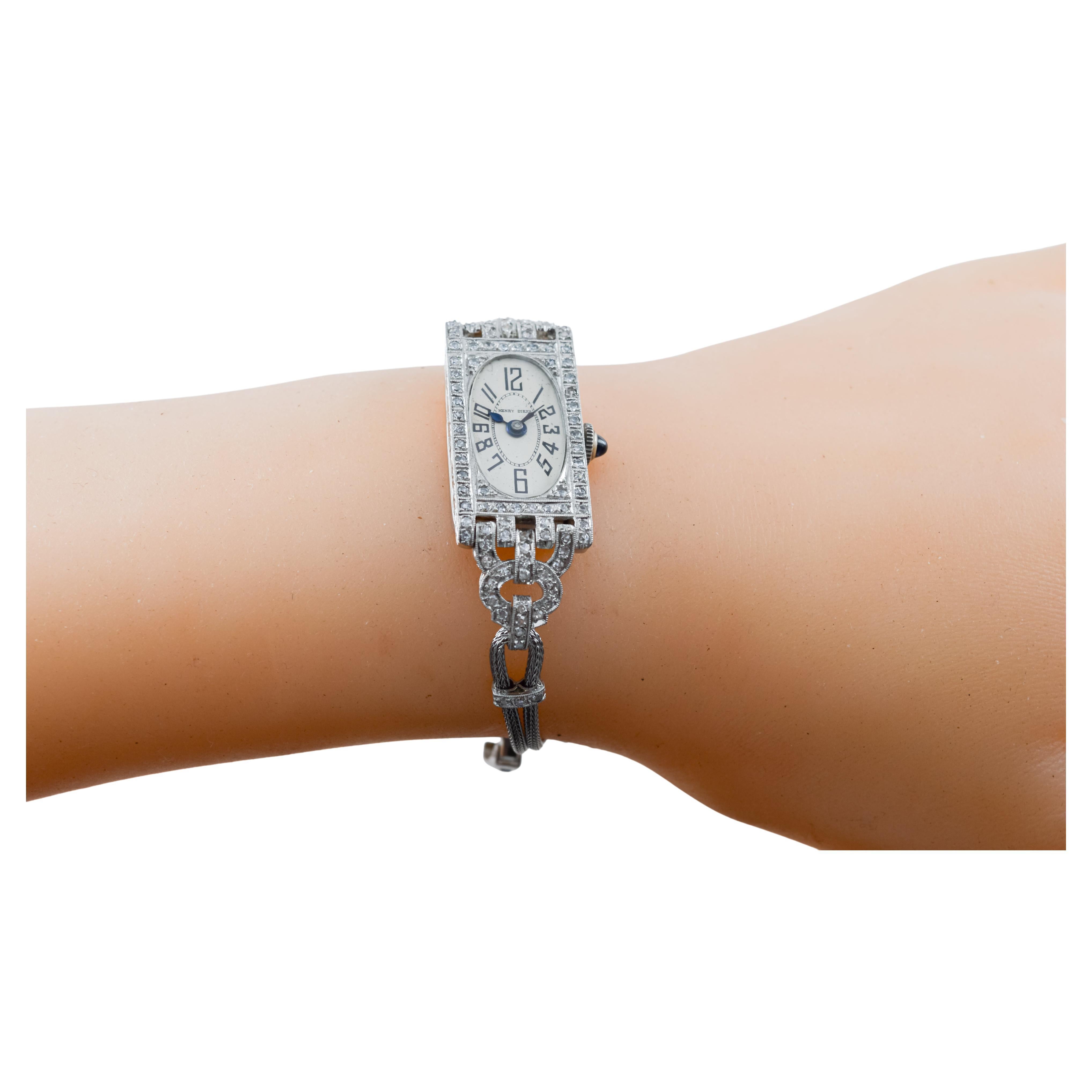 Henry Birks and Son Platinum Ladies Art Deco Watch circa 1930's For Sale 8
