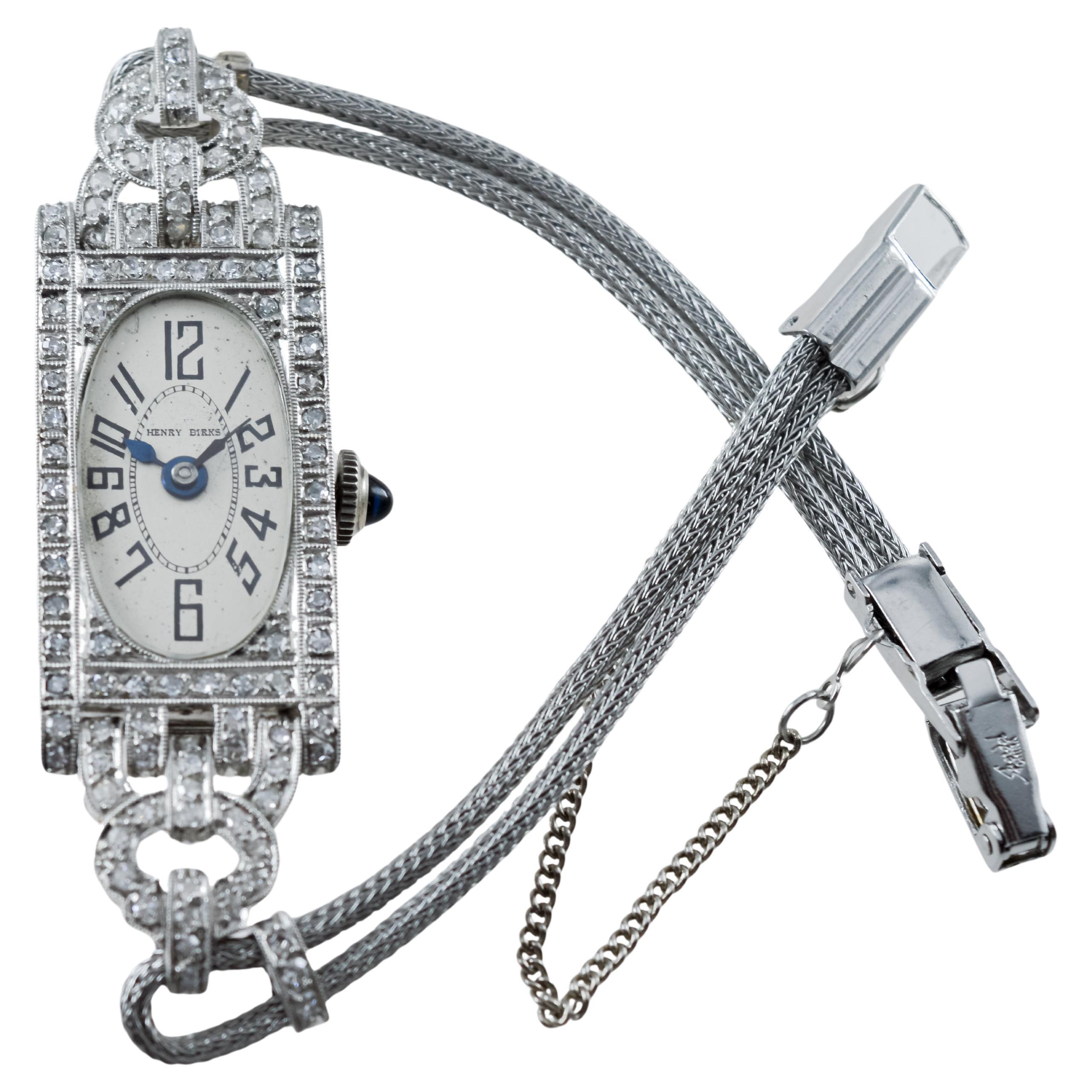 Henry Birks and Son Platinum Ladies Art Deco Watch circa 1930's In Excellent Condition For Sale In Long Beach, CA