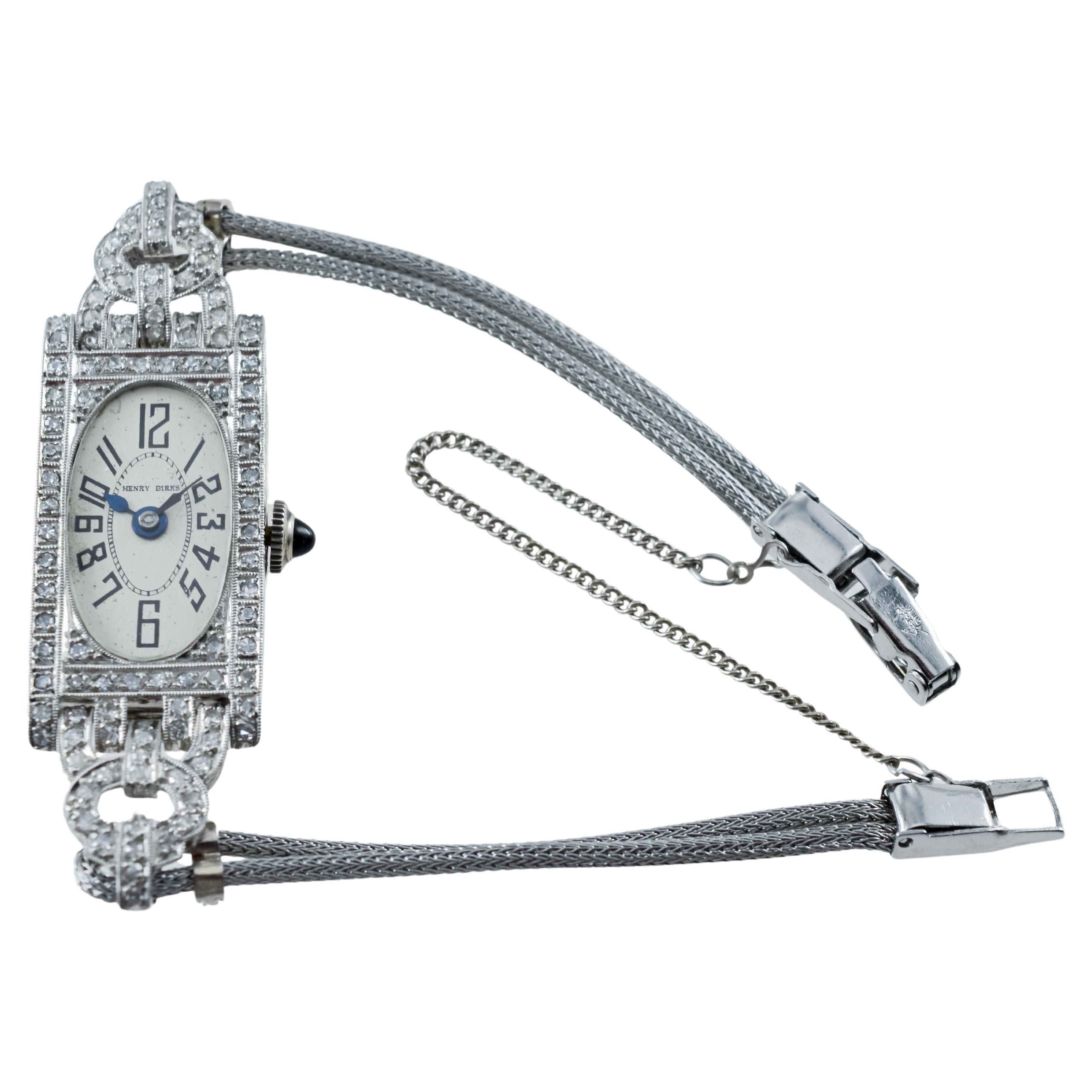 Women's Henry Birks and Son Platinum Ladies Art Deco Watch circa 1930's For Sale