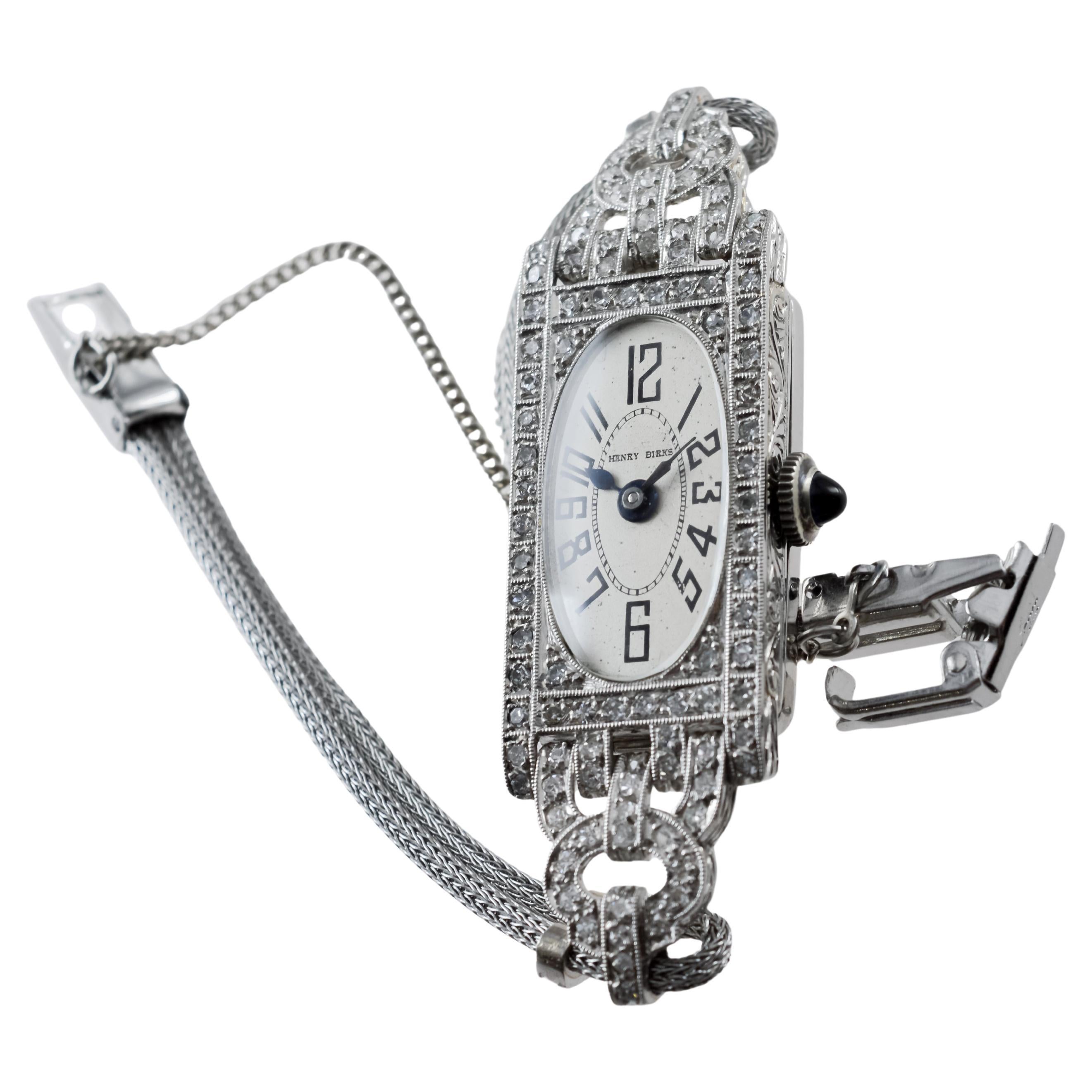 Henry Birks and Son Platinum Ladies Art Deco Watch circa 1930's For Sale 2