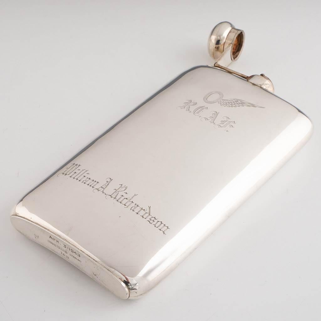 20th Century Henry Birks and Sons Sterling Silver Royal Canadian Air Force Pocket Flask Montr For Sale