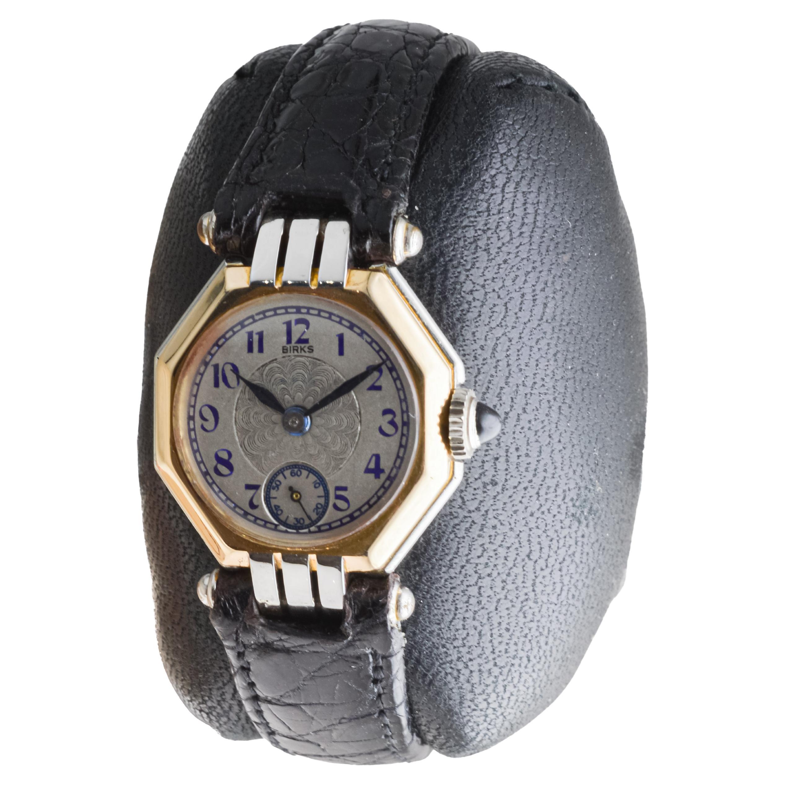 Henry Birks & Sons Two Tone 18Kt. Art Deco Ladies Watch Dial by Stern 1930's In Excellent Condition For Sale In Long Beach, CA