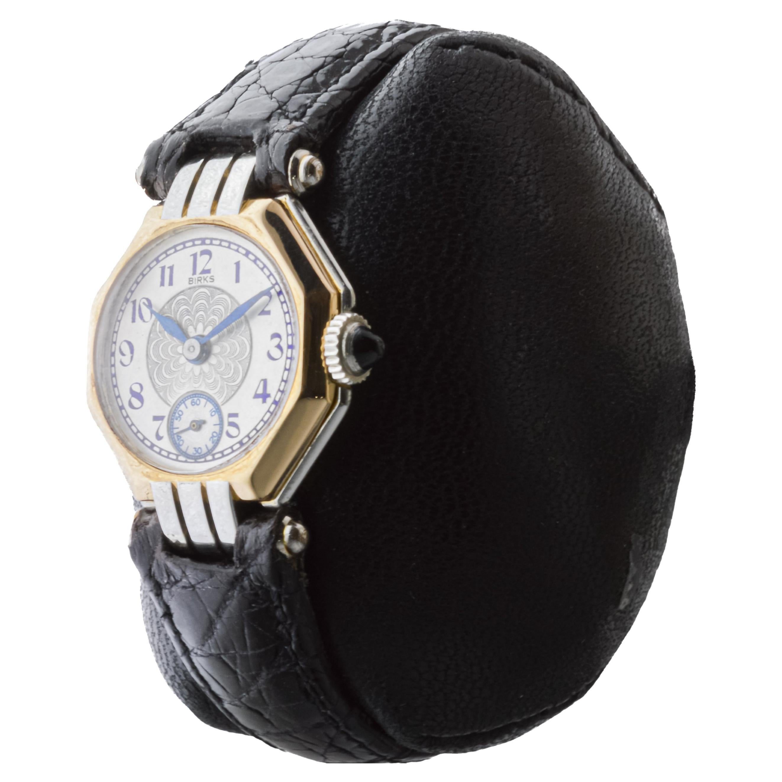 Women's Henry Birks & Sons Two Tone 18Kt. Art Deco Ladies Watch Dial by Stern 1930's For Sale