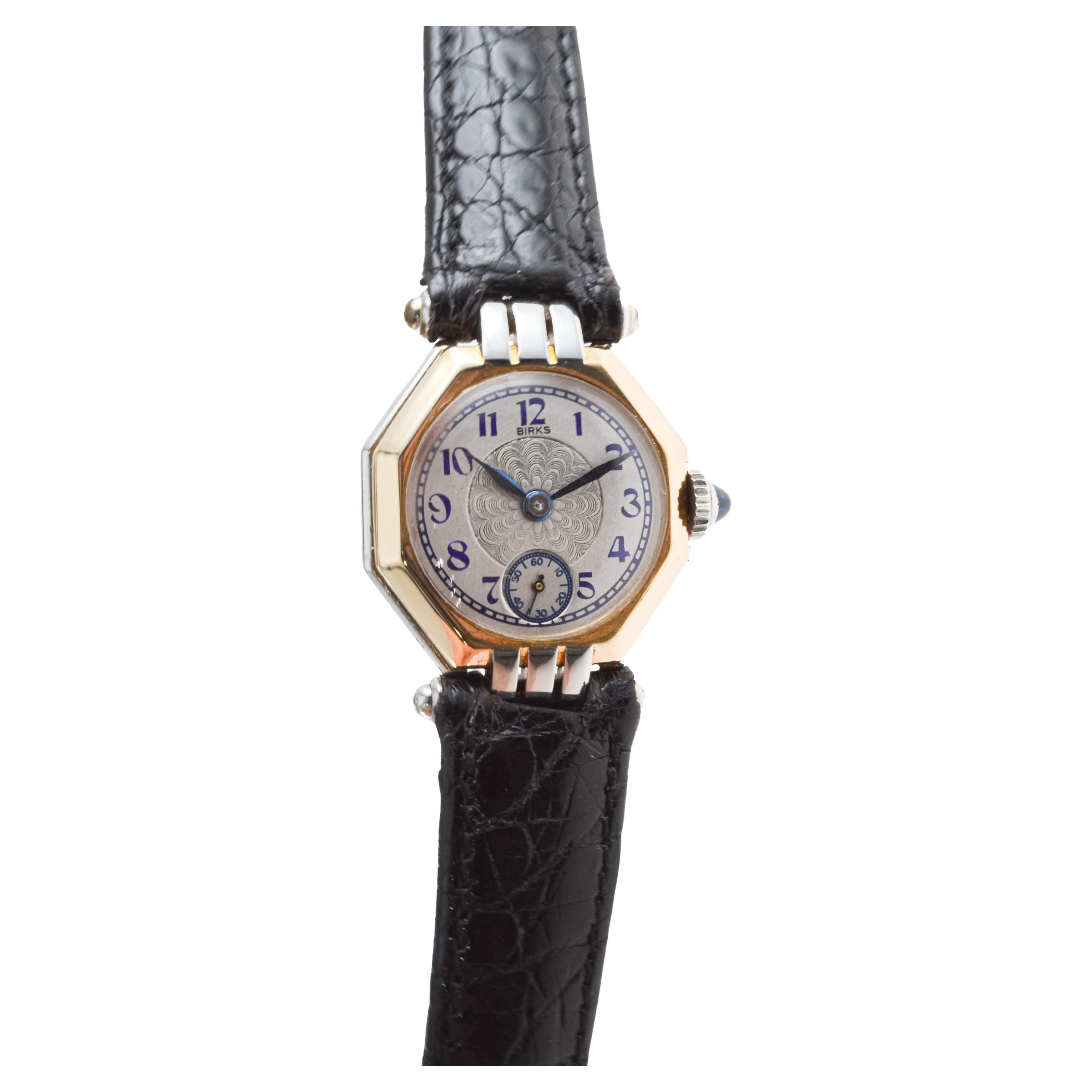 Henry Birks & Sons Two Tone 18Kt. Art Deco Ladies Watch Dial by Stern 1930's For Sale 1