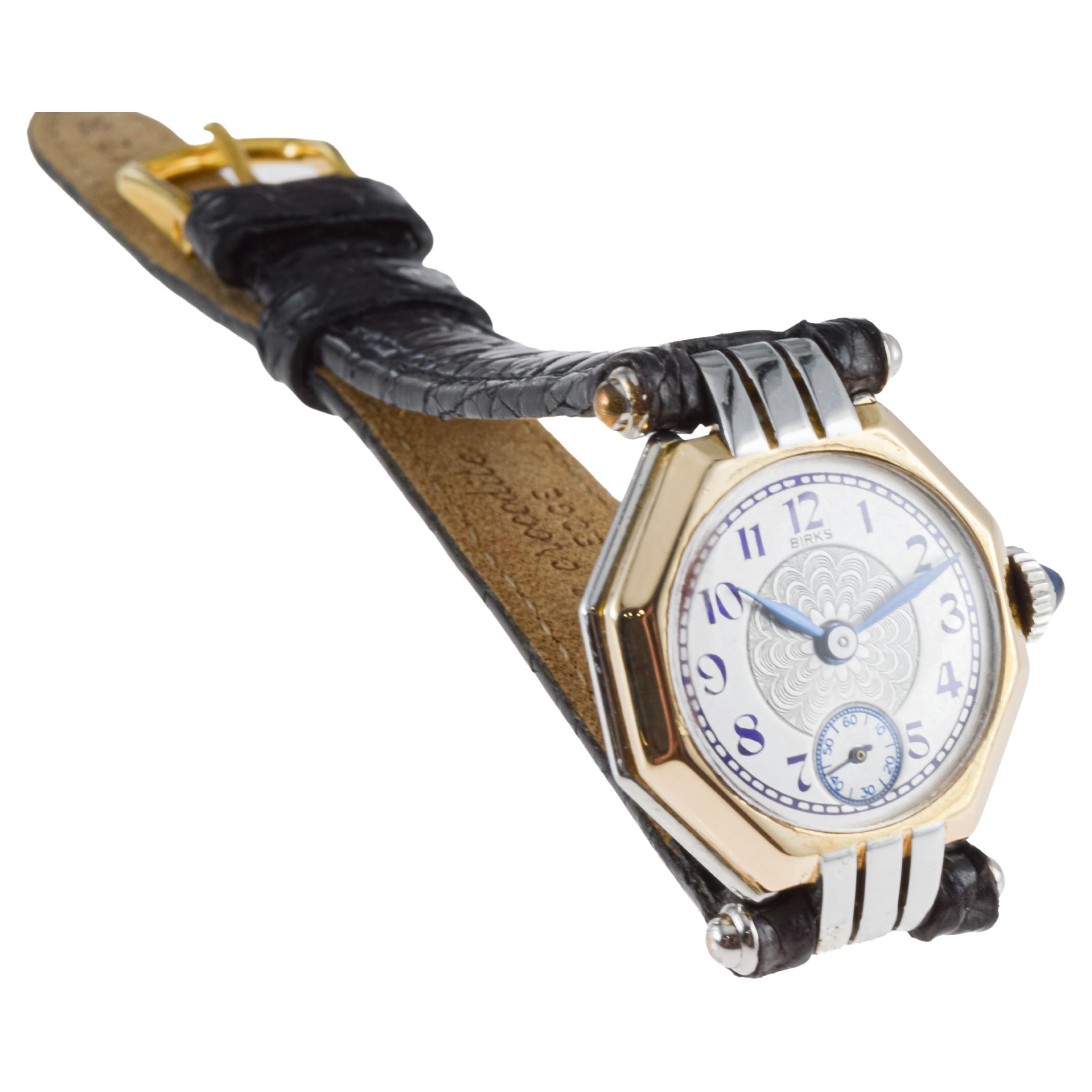 Henry Birks & Sons Two Tone 18Kt. Art Deco Ladies Watch Dial by Stern 1930's For Sale 3
