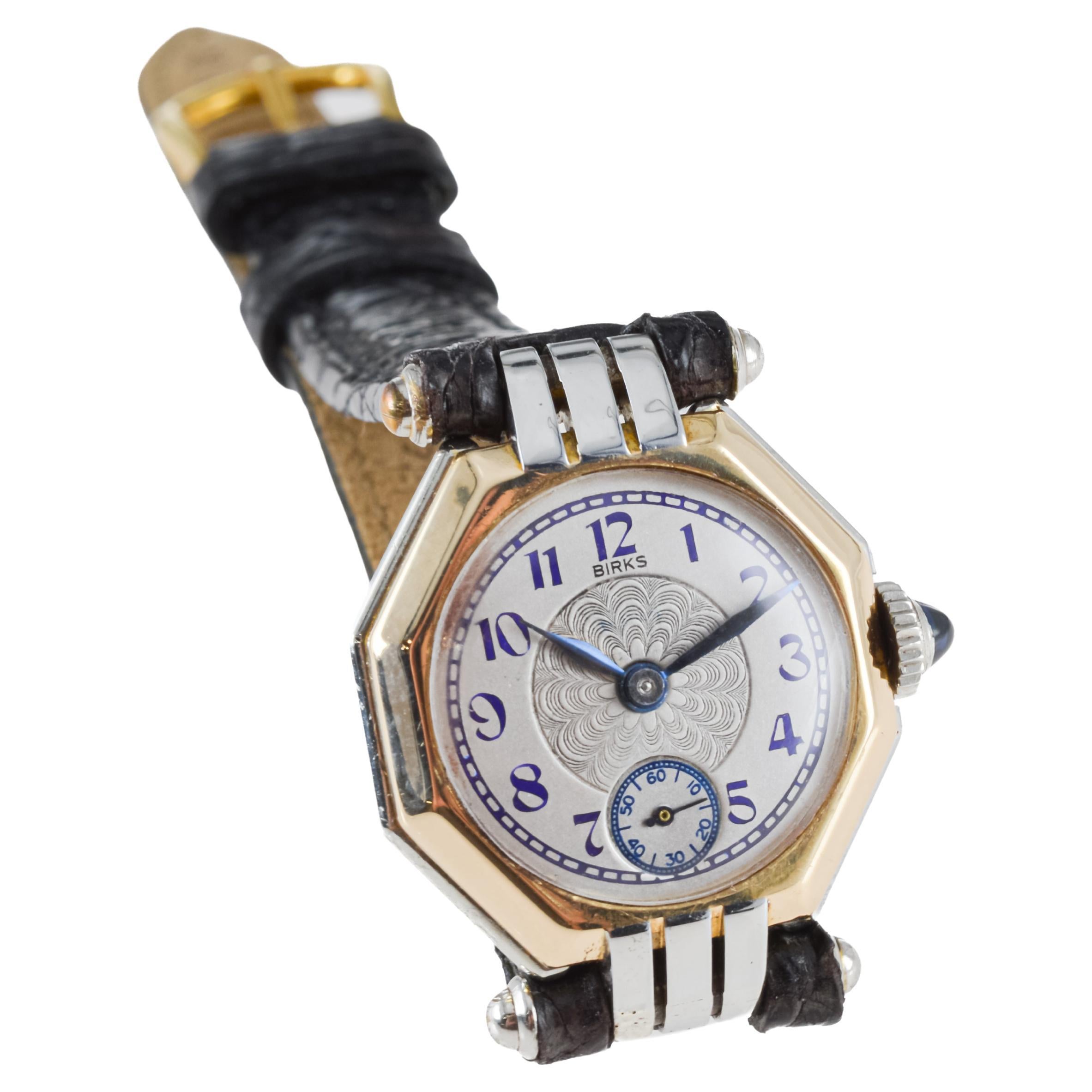Henry Birks & Sons Two Tone 18Kt. Art Deco Ladies Watch Dial by Stern 1930's For Sale 4