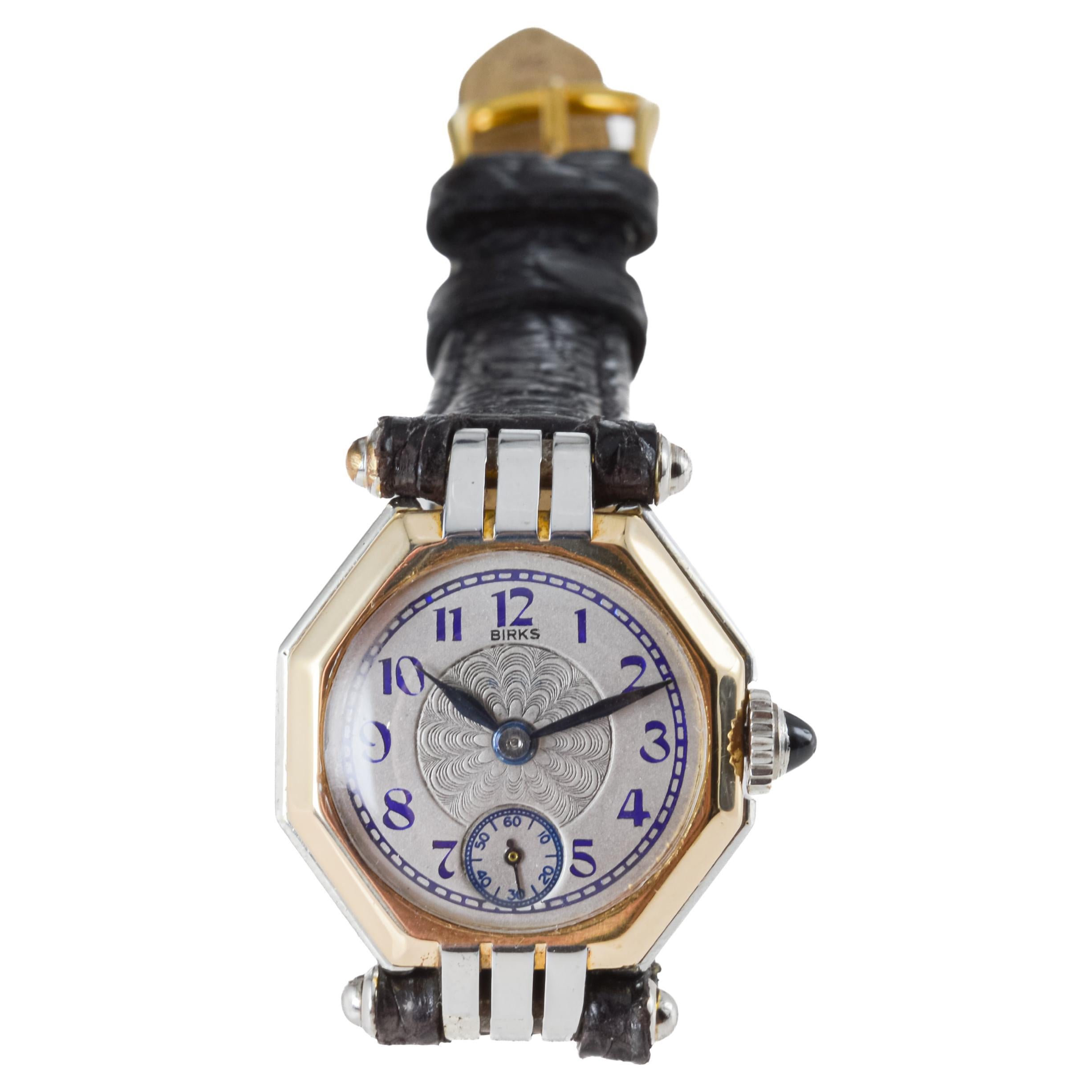 Henry Birks & Sons Two Tone 18Kt. Art Deco Ladies Watch Dial by Stern 1930's For Sale 5