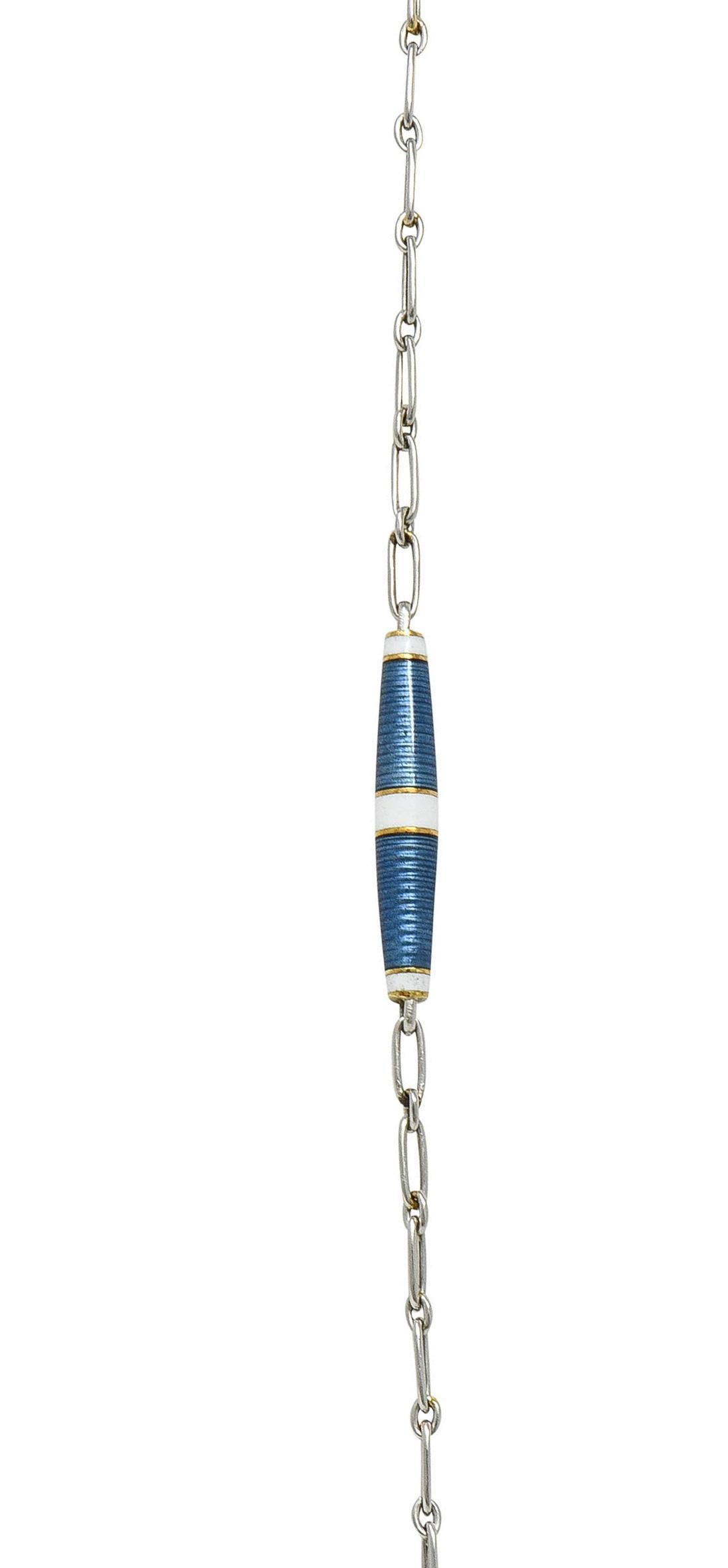 Henry Blank & Co. 1910 Diamond Enamel Platinum 14K Gold Antique Sautoir Necklace 5