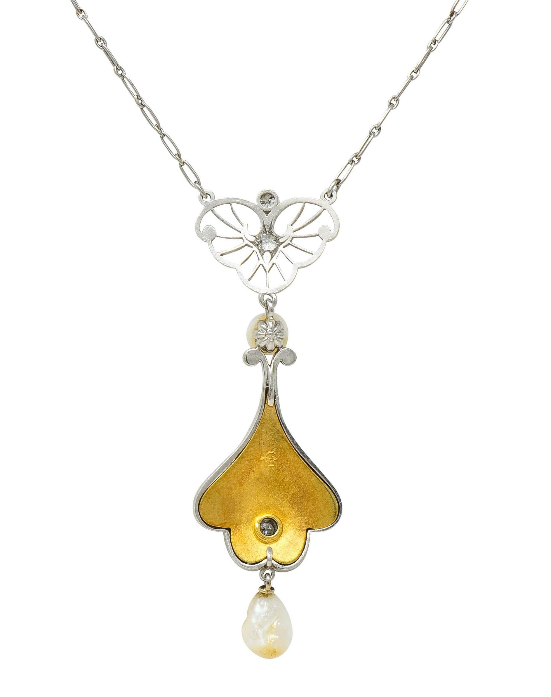 Henry Blank & Co. 1910 Diamond Enamel Platinum 14K Gold Antique Sautoir Necklace 6