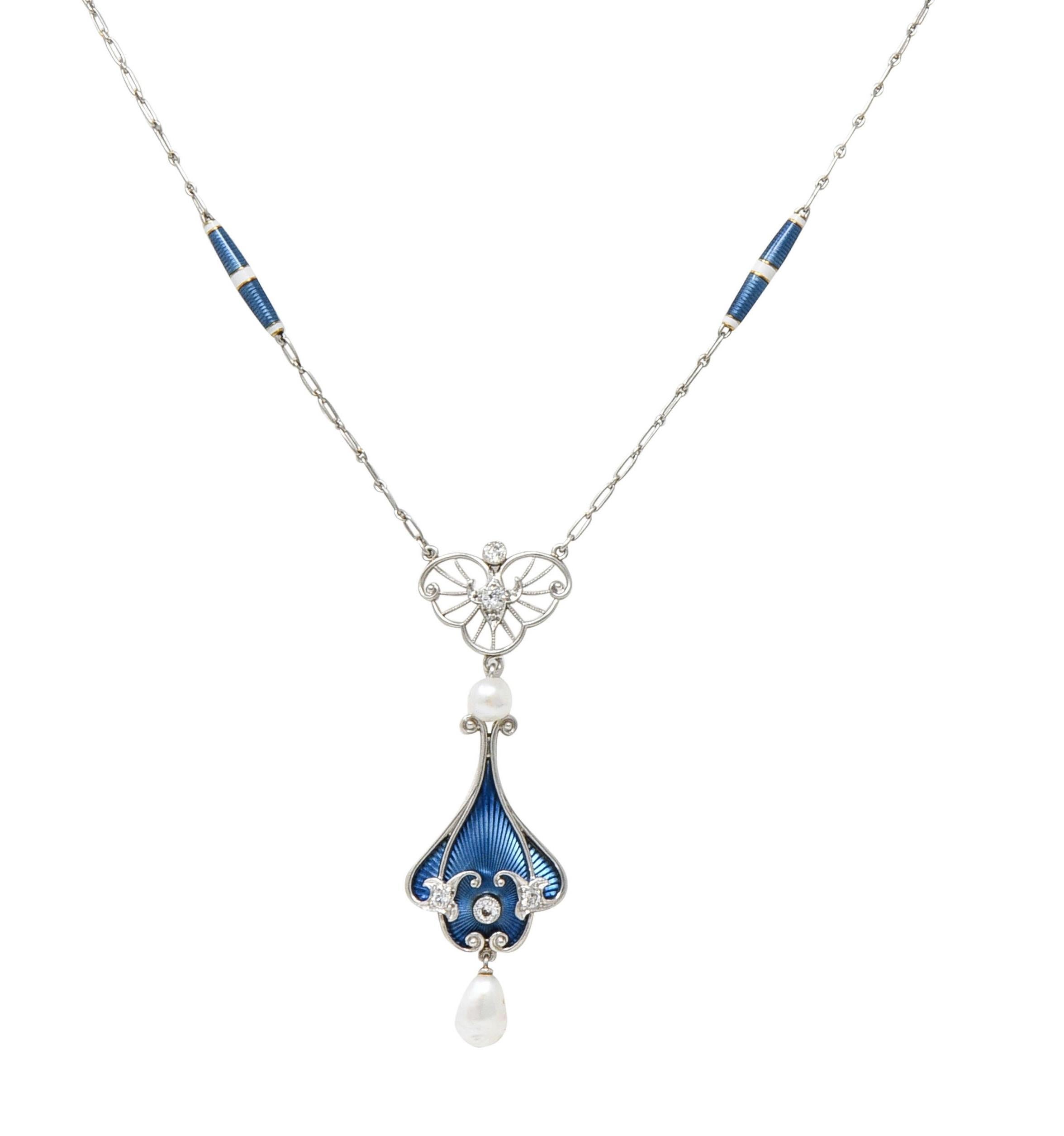 Henry Blank & Co. 1910 Diamond Enamel Platinum 14K Gold Antique Sautoir Necklace 7