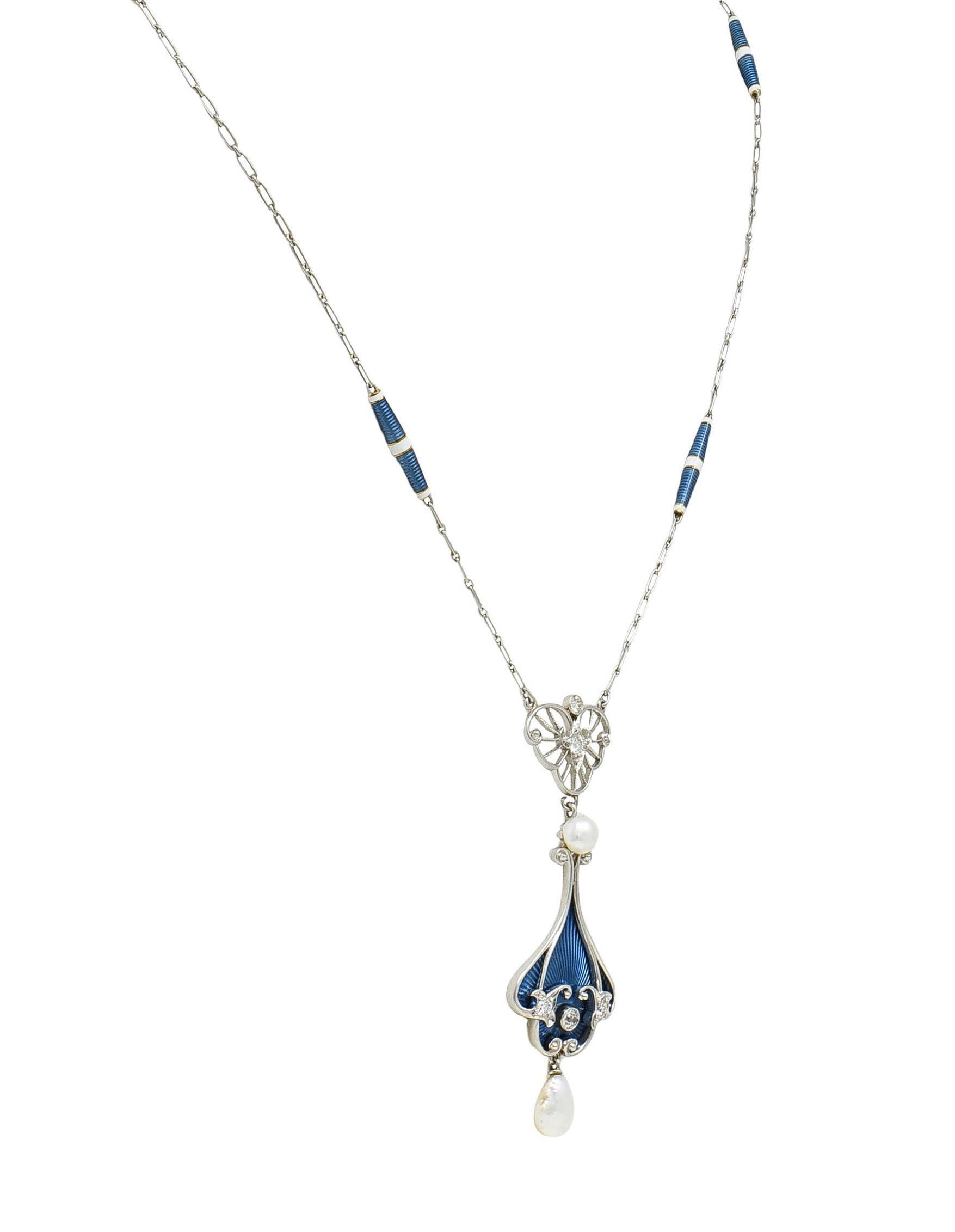 Henry Blank & Co. 1910 Diamond Enamel Platinum 14K Gold Antique Sautoir Necklace 2