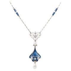 Henry Blank & Co. 1910 Diamond Enamel Platinum 14K Gold Antique Sautoir Necklace