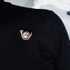 Henry Blank & Co. 1925 Essex Glass Hunting Trumpet Horse Pin In 14Kt Yellow Gold