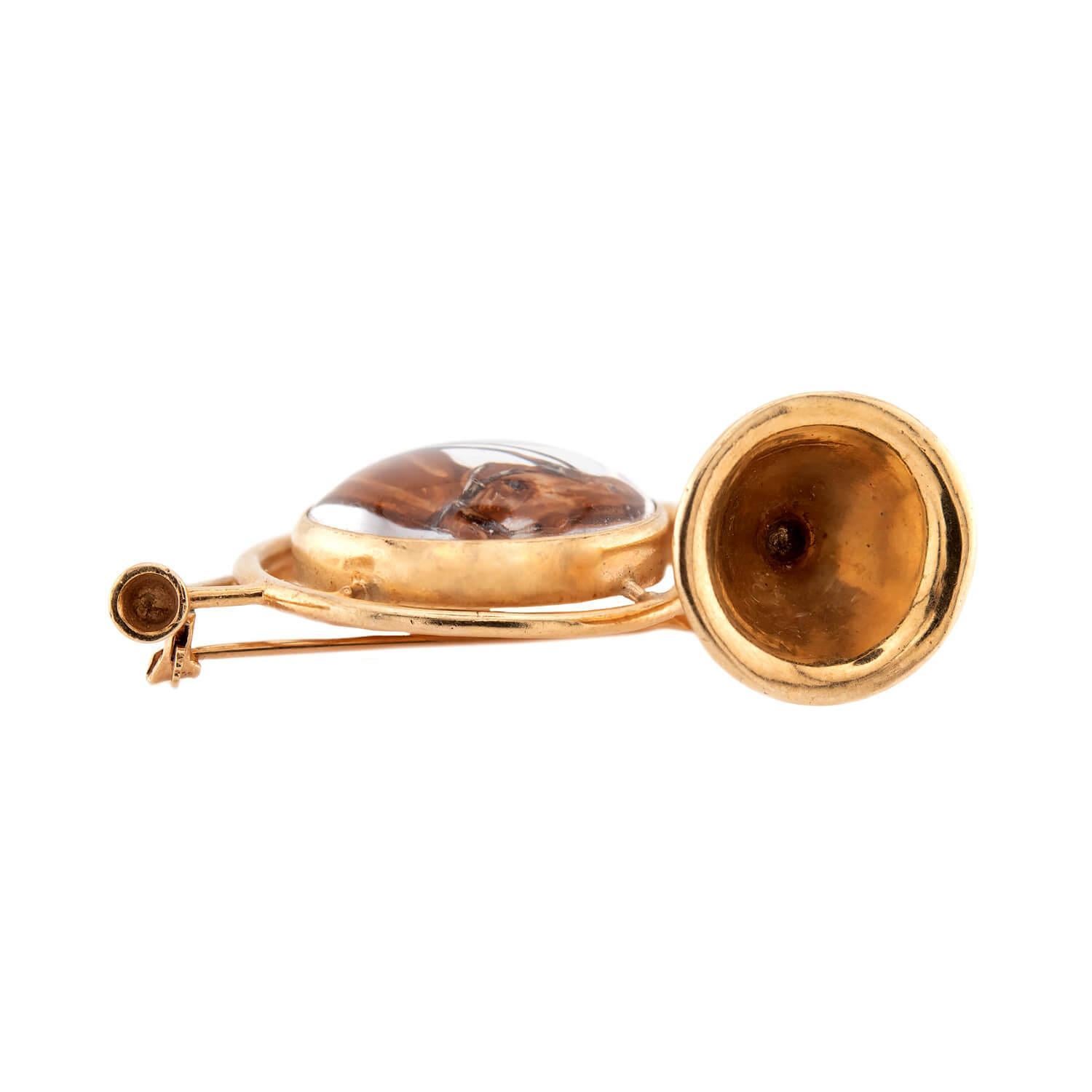 Art Déco HENRY BLANK & CO Art Deco 14k Essex Cristallo Tromba Pin/Pendente in vendita