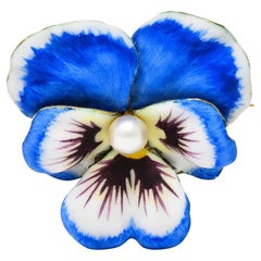 Henry Blank & Co. Art Nouveau Enamel Pearl 14 Karat Gold Antique Pansy Brooch