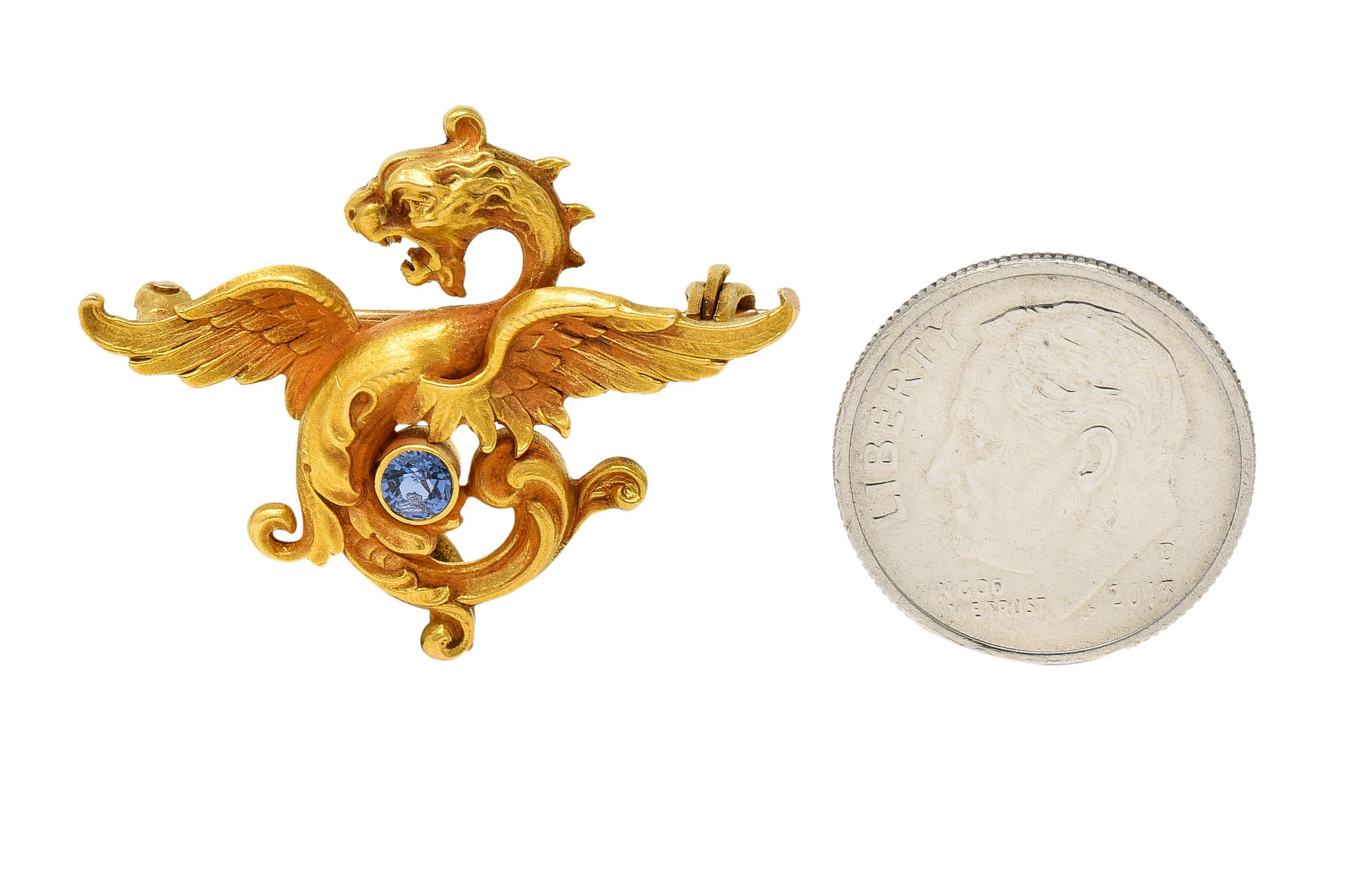 Henry Blank & Co. Art Nouveau Sapphire 14 Karat Gold Serpent Antique Brooch 5