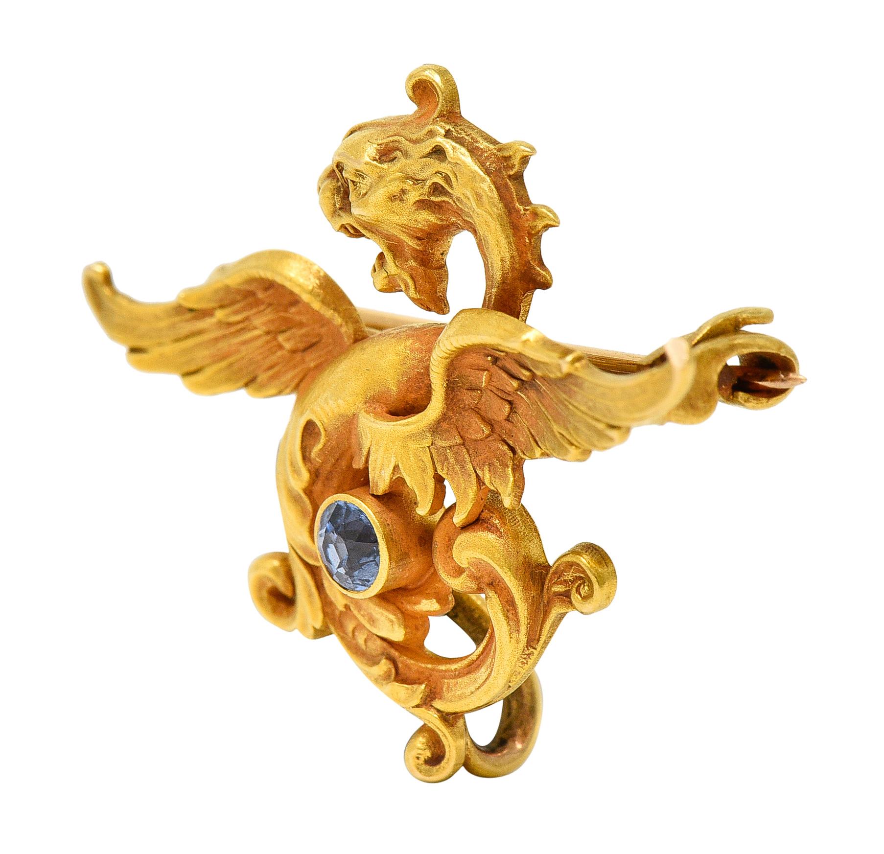 Henry Blank & Co. Art Nouveau Sapphire 14 Karat Gold Serpent Antique Brooch In Excellent Condition In Philadelphia, PA