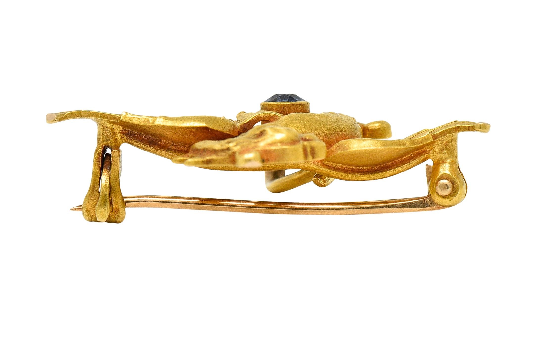 Henry Blank & Co. Art Nouveau Sapphire 14 Karat Gold Serpent Antique Brooch 2
