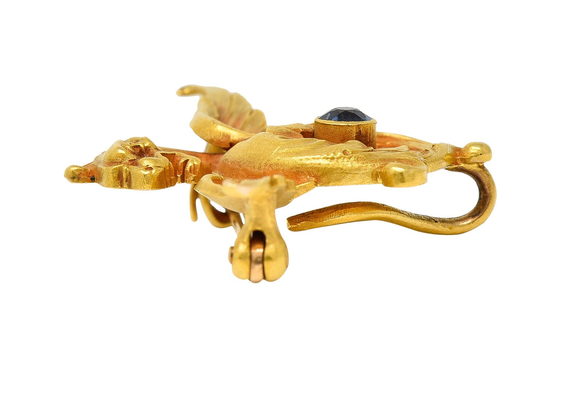 Henry Blank & Co. Art Nouveau Sapphire 14 Karat Gold Serpent Antique Brooch 4