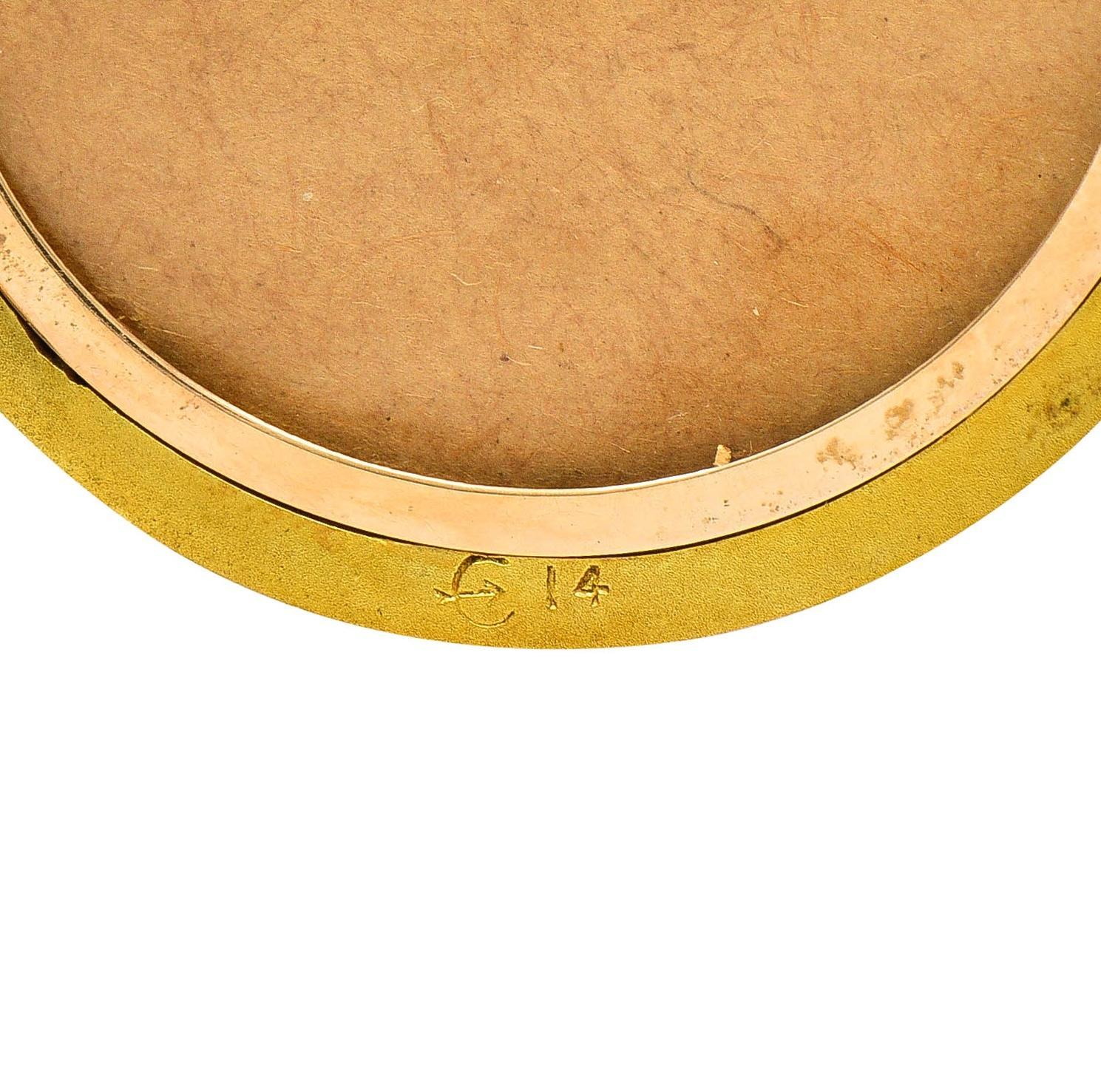 Henry Blank & Co. Belle Époque Diamant-Guilloche-Emaille 14 Karat Gold Medaillon 2