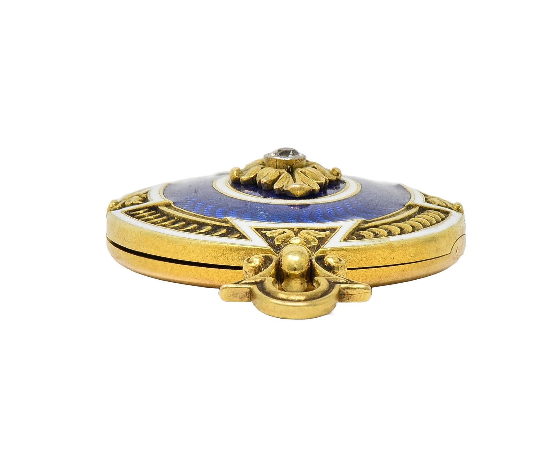 Henry Blank & Co. Diamond Guilloche Enamel 14 Karat Gold Antique Locket Pendant For Sale 10