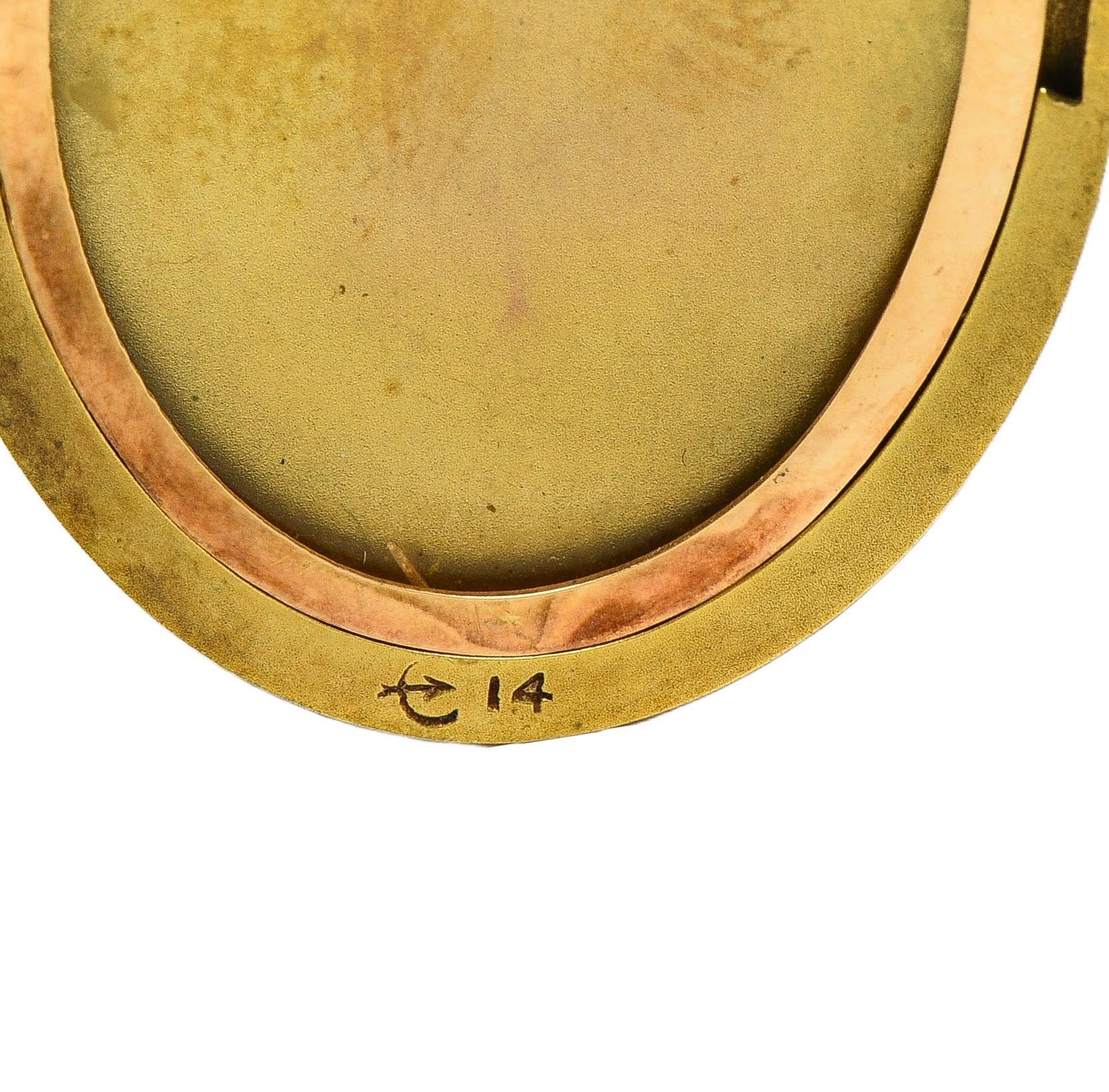 Henry Blank & Co. Diamond Guilloche Enamel 14 Karat Gold Antique Locket Pendant For Sale 2