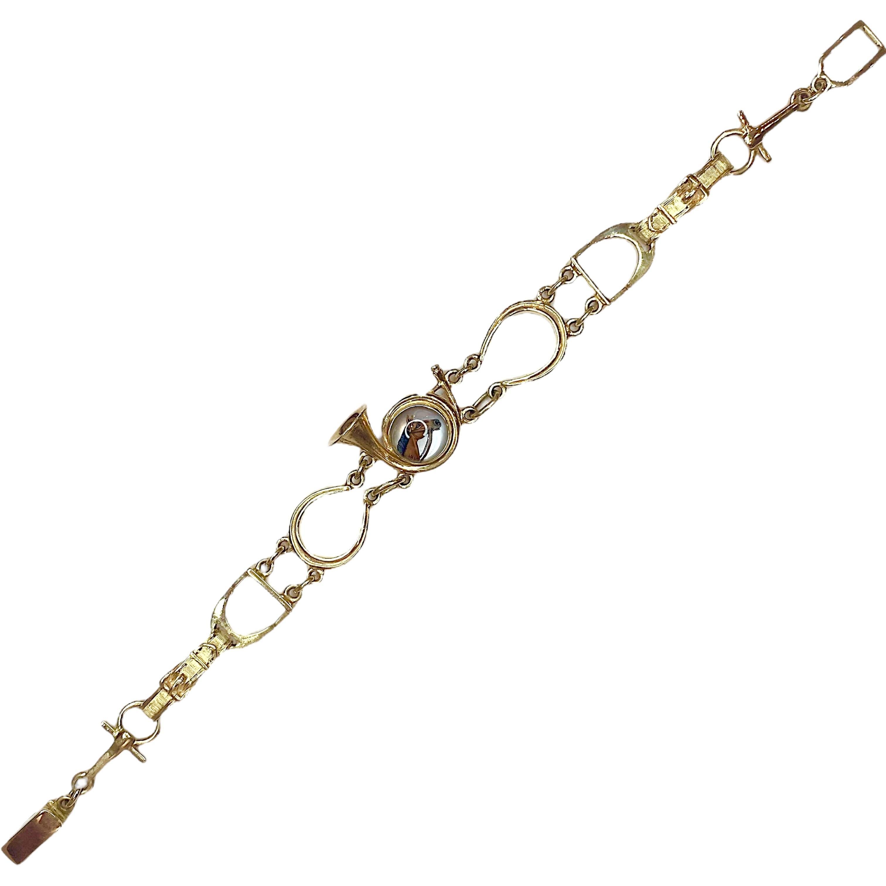 Art Nouveau Henry Blank & Co. Bracciale Essex Horse Equestrian in cristallo 14K in vendita