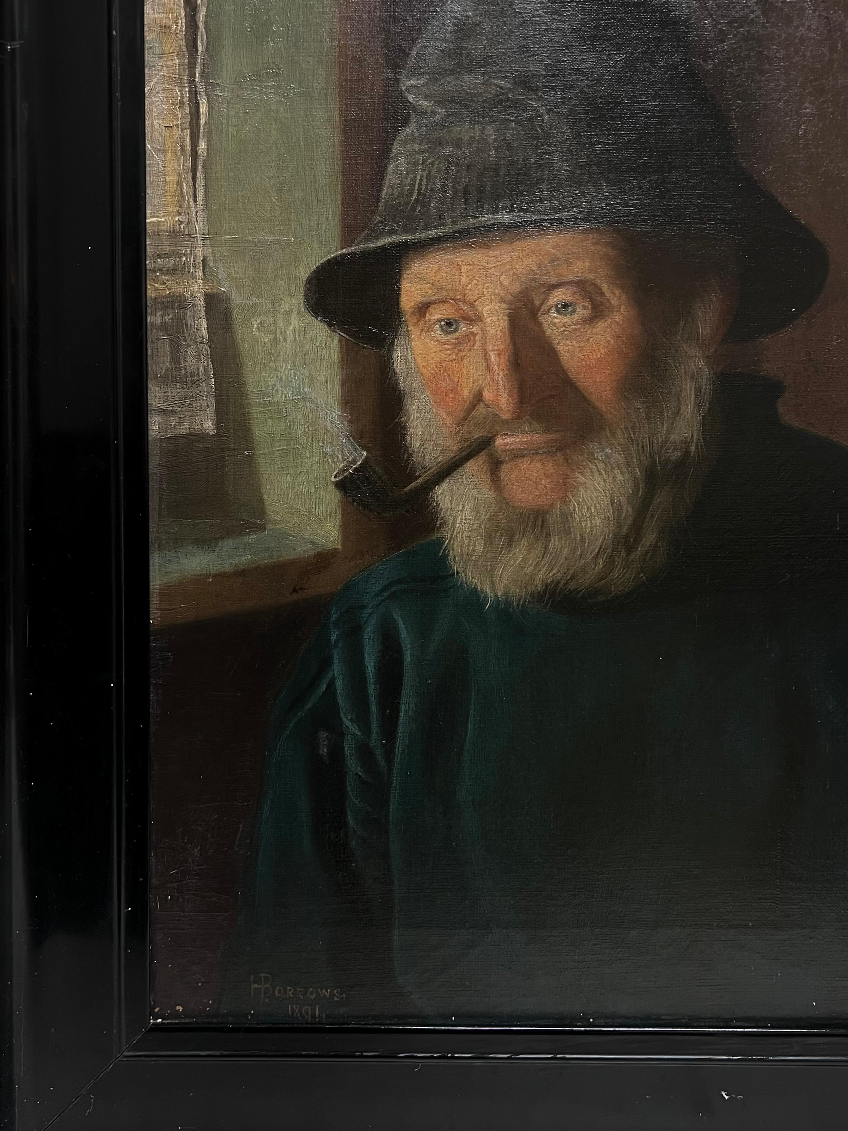 1890's Portrait Painting of Whitby Fisherman in Yorkshire England Large Oil For Sale 1
