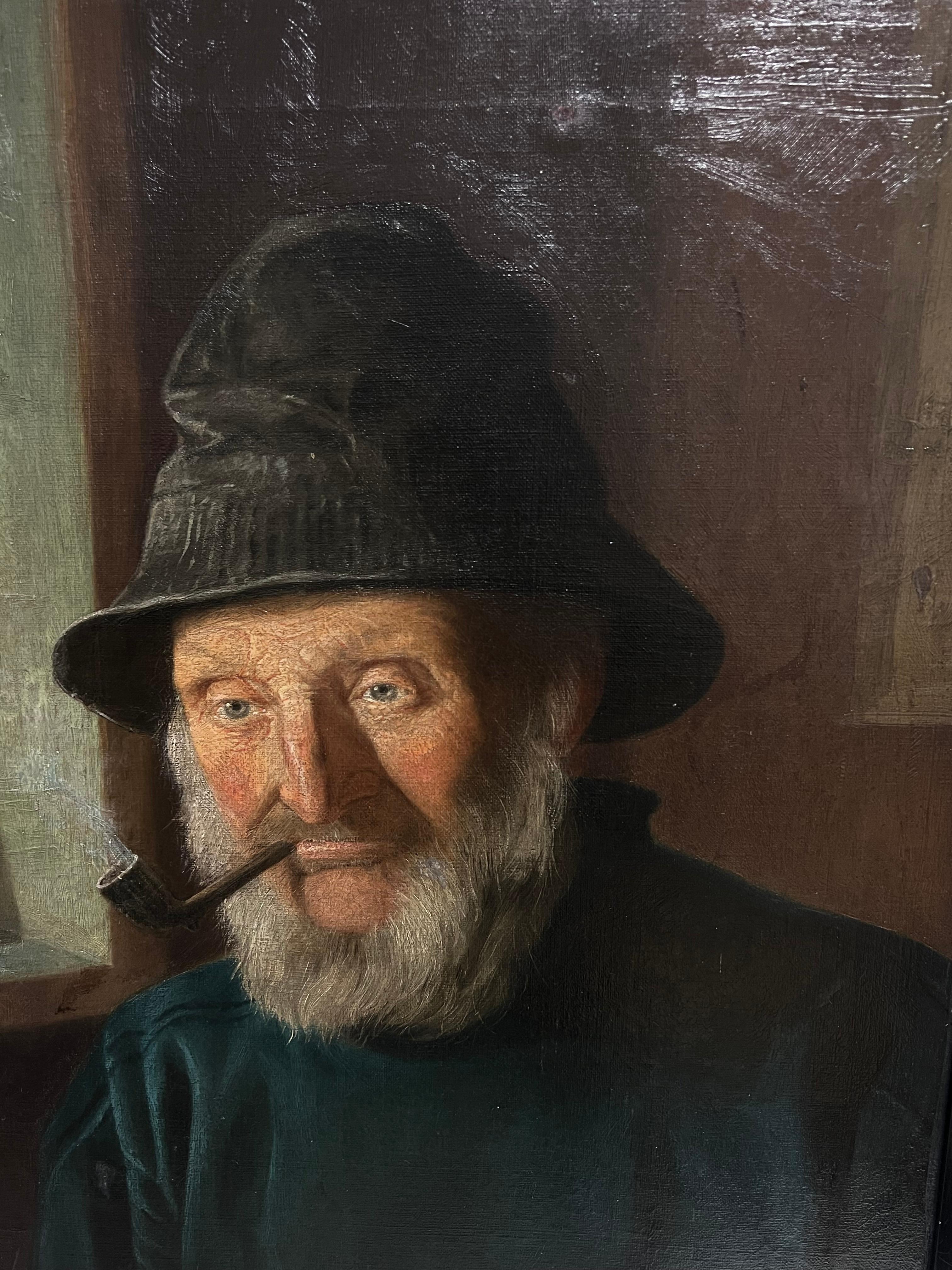 1890's Portrait Painting of Whitby Fisherman in Yorkshire England Large Oil For Sale 2