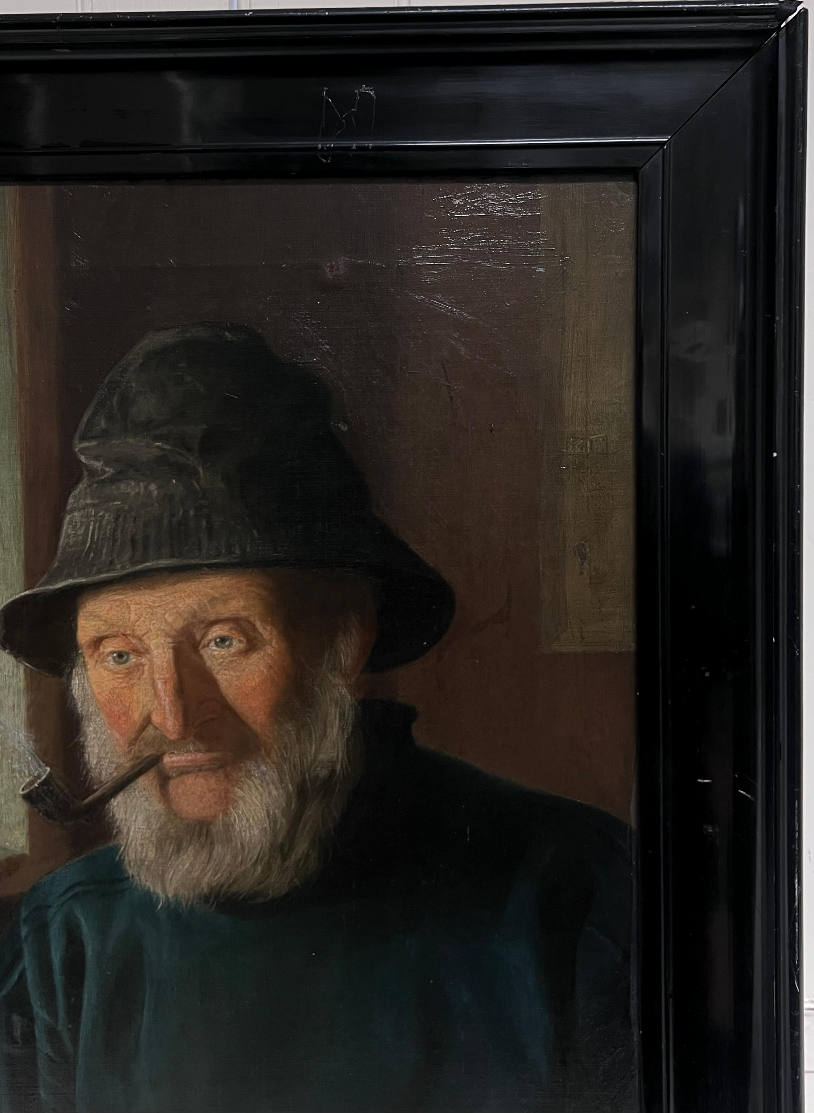 1890's Portrait Painting of Whitby Fisherman in Yorkshire England Large Oil For Sale 3