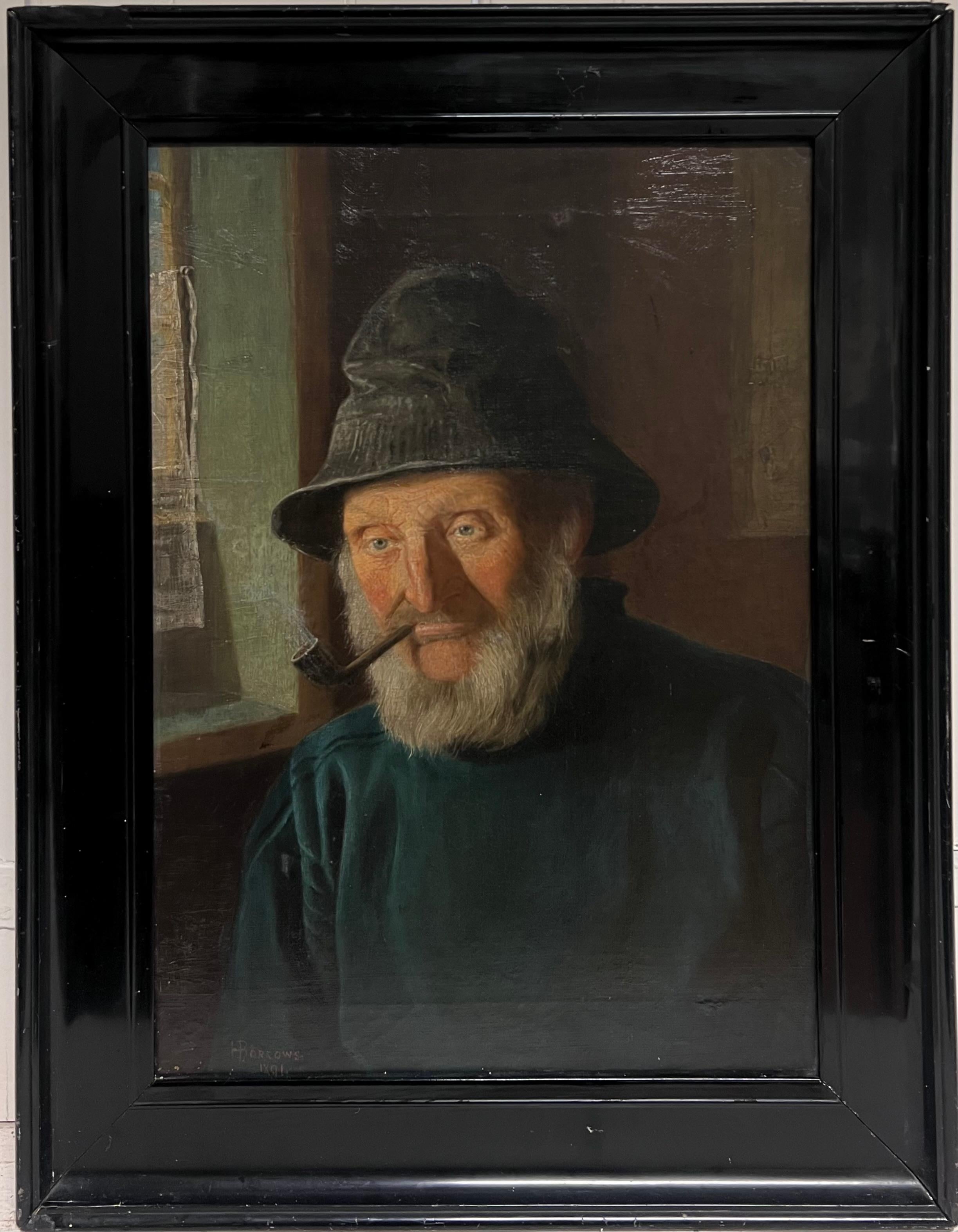 1890's Portrait Painting of Whitby Fisherman in Yorkshire England Large Oil For Sale 4