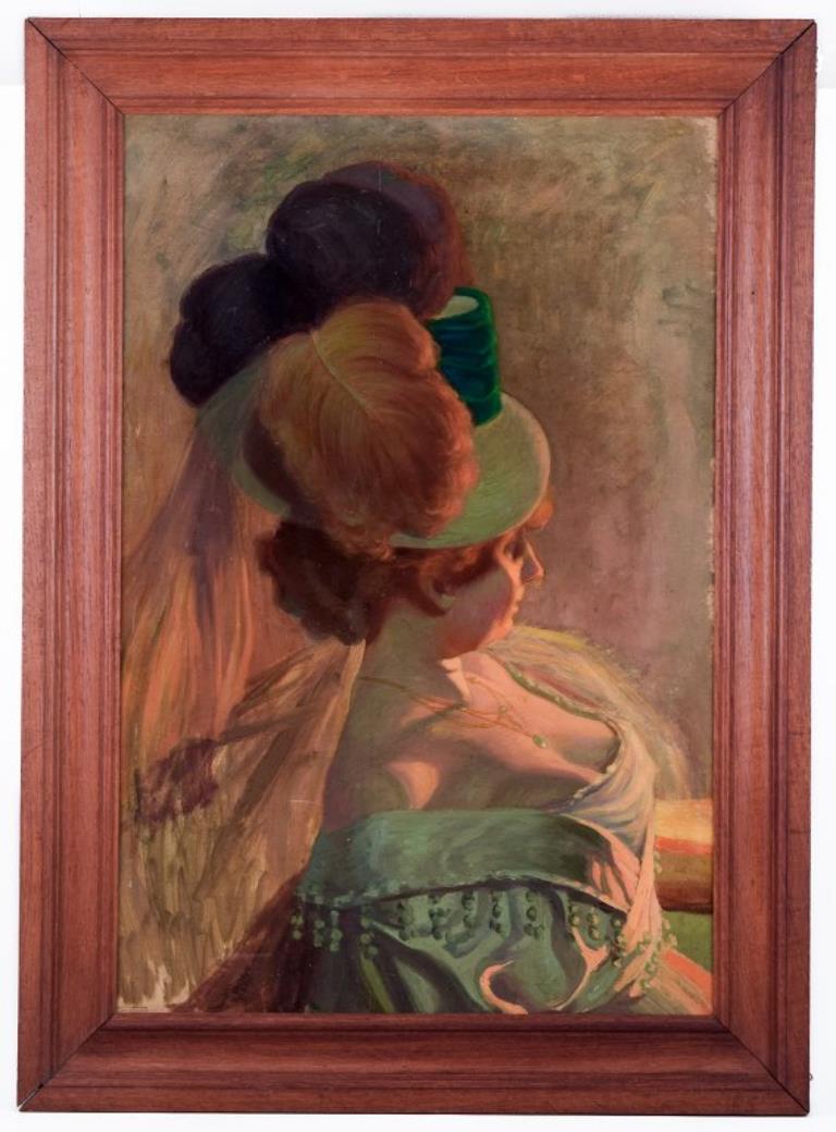 Henri Bouvet (1859-1945), artista francese. 
Olio su tela.
Signora con cappello di piume a teatro. Verniciatura di alta qualità.
Inizio del XX secolo.
La tela è stata rifoderata. Telaio della barella nuovo.
Dimensioni: 54,0 cm x 81,0 cm.
Dimensioni