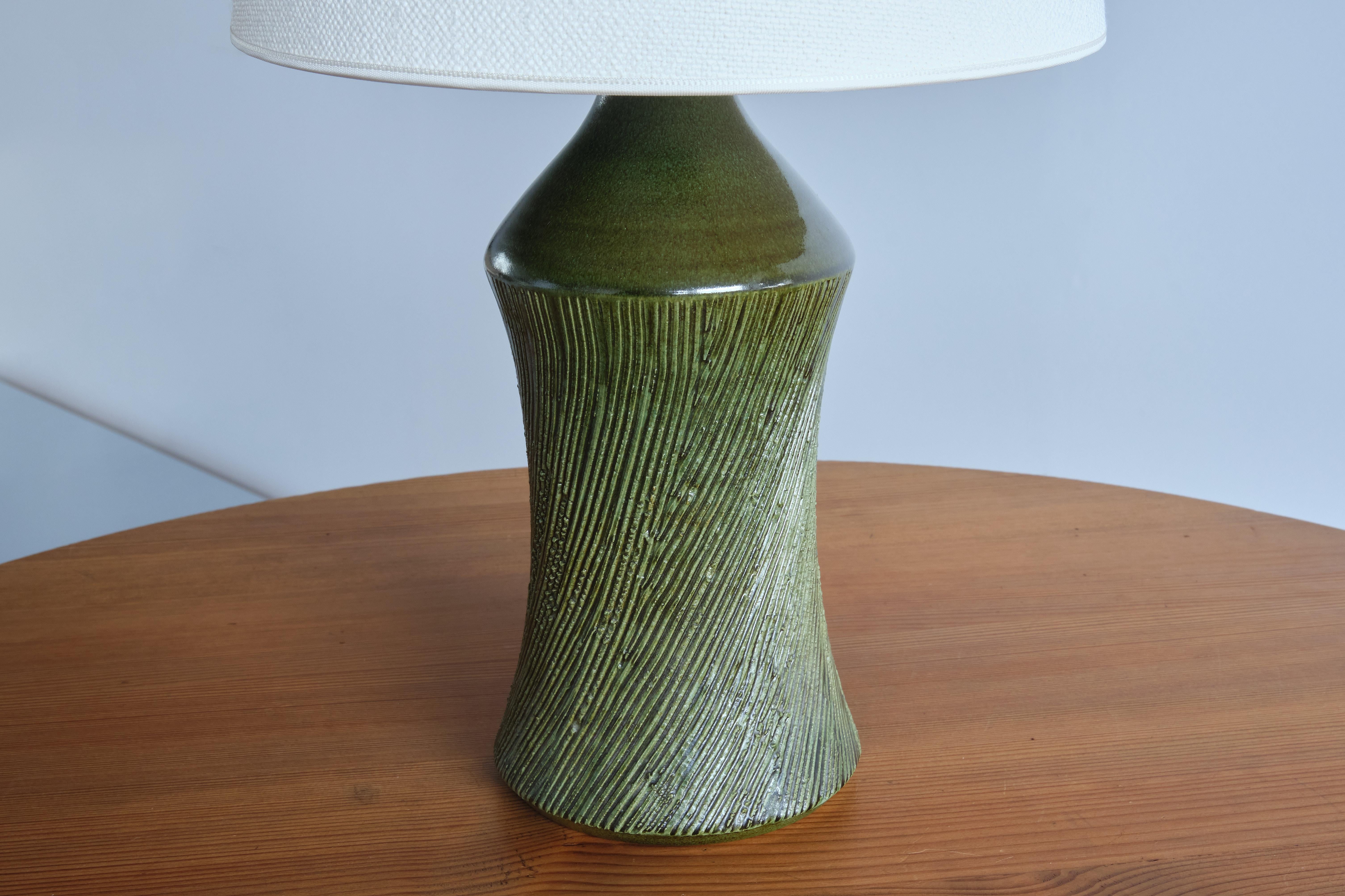 Fabric Henry Brandi Green Ceramic Table Lamp, Brandi Vejbystrand, Sweden, 1960s For Sale