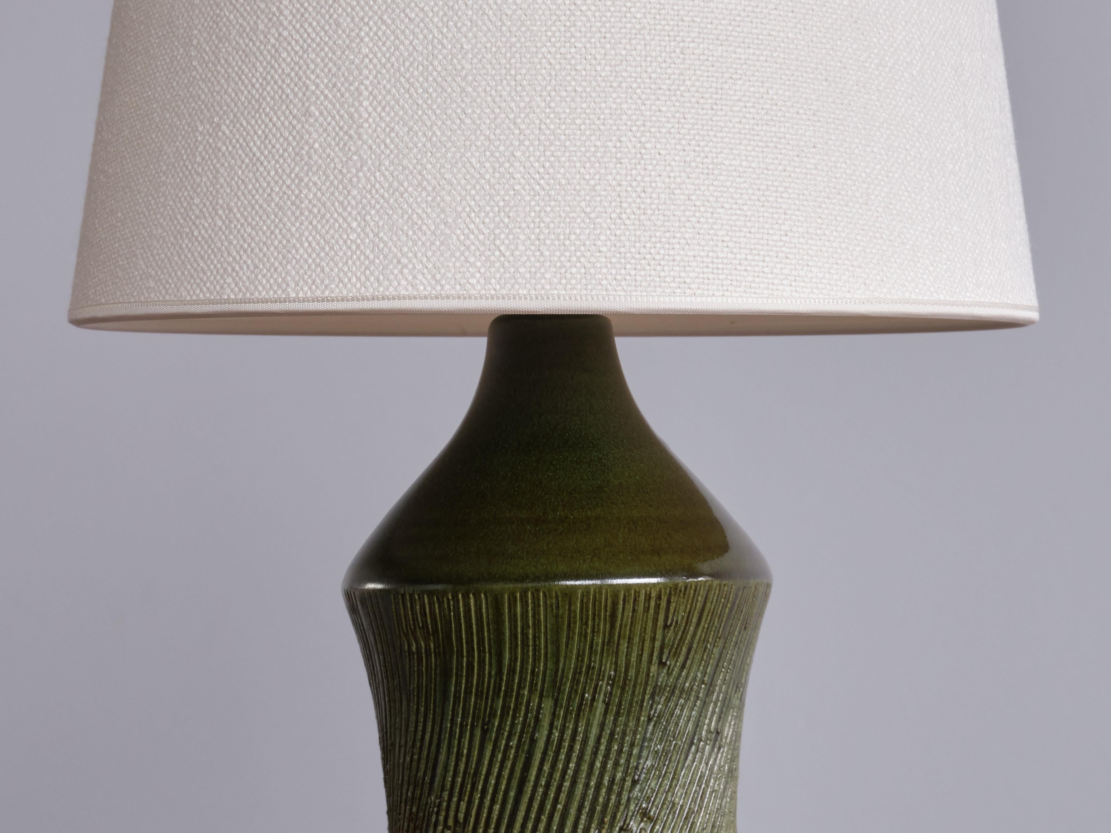 Henry Brandi Green Ceramic Table Lamp, Brandi Vejbystrand, Sweden, 1960s For Sale 1